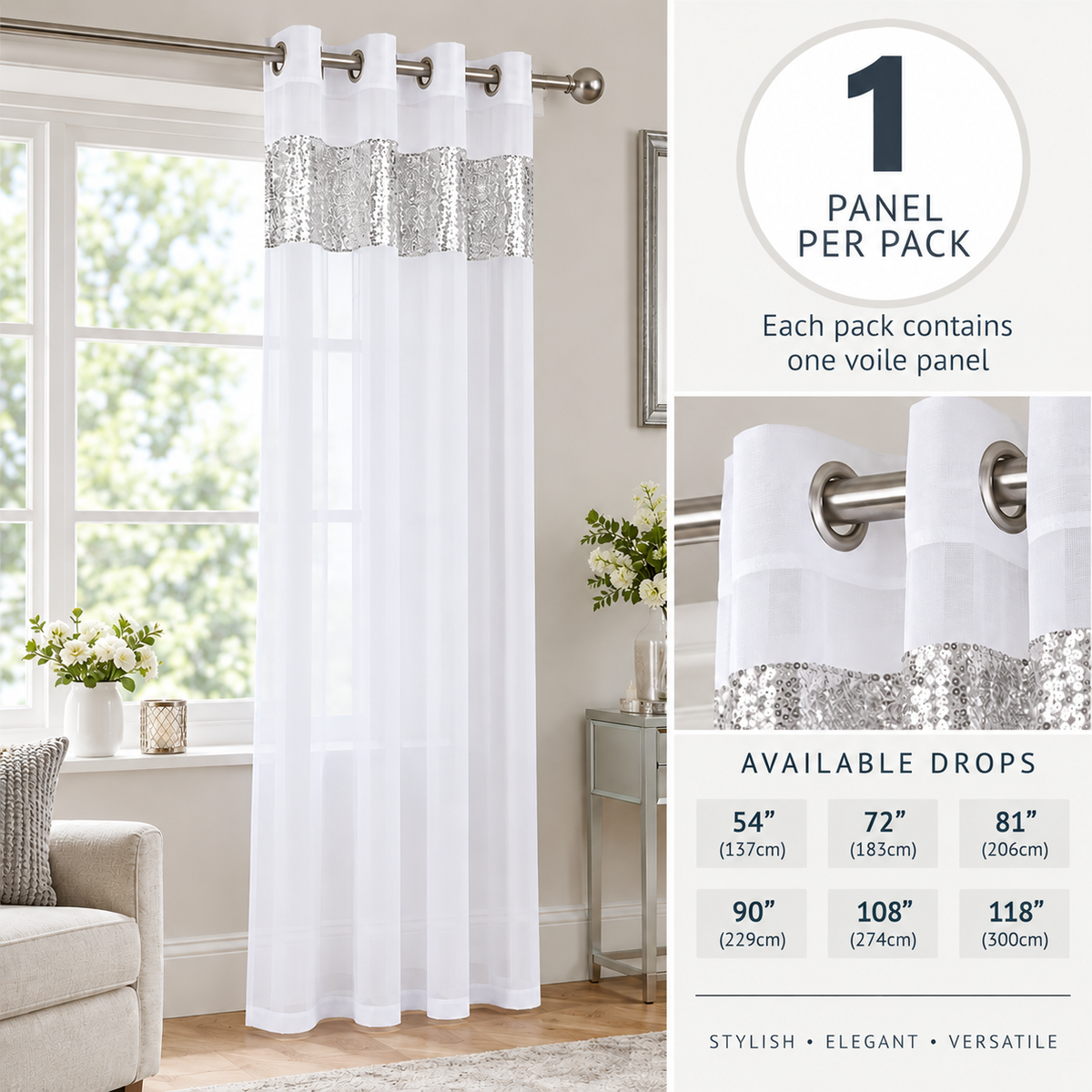 Sparkle Sequin Eyelet Voile Panel (White)