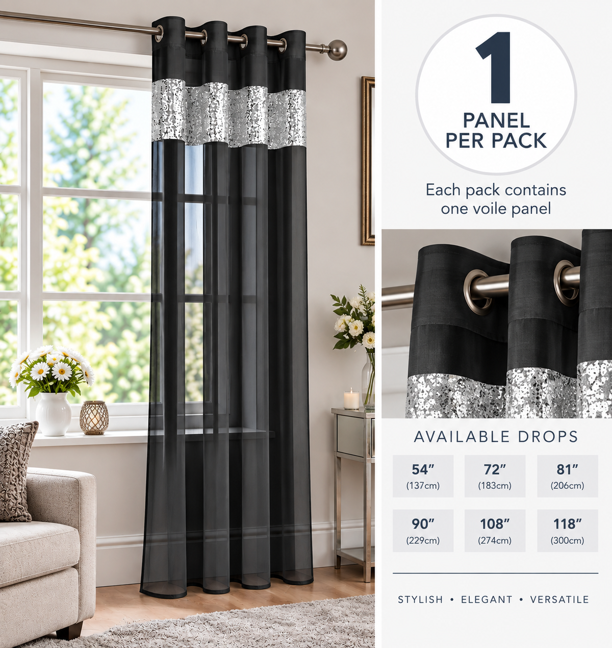 Sparkle Sequin Eyelet Voile Panel (Black)