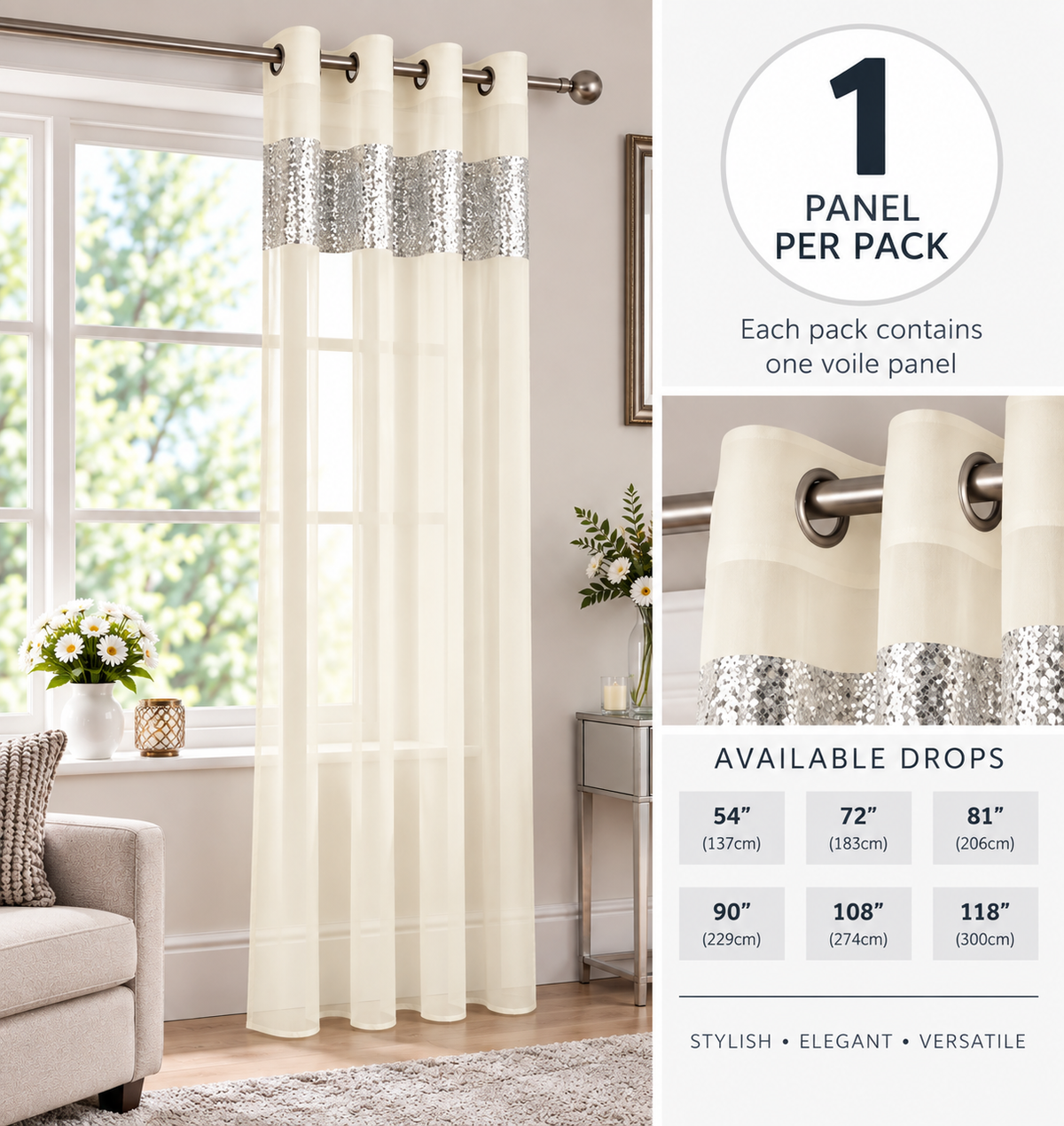 Sparkle Sequin Eyelet Voile Panel (Cream)