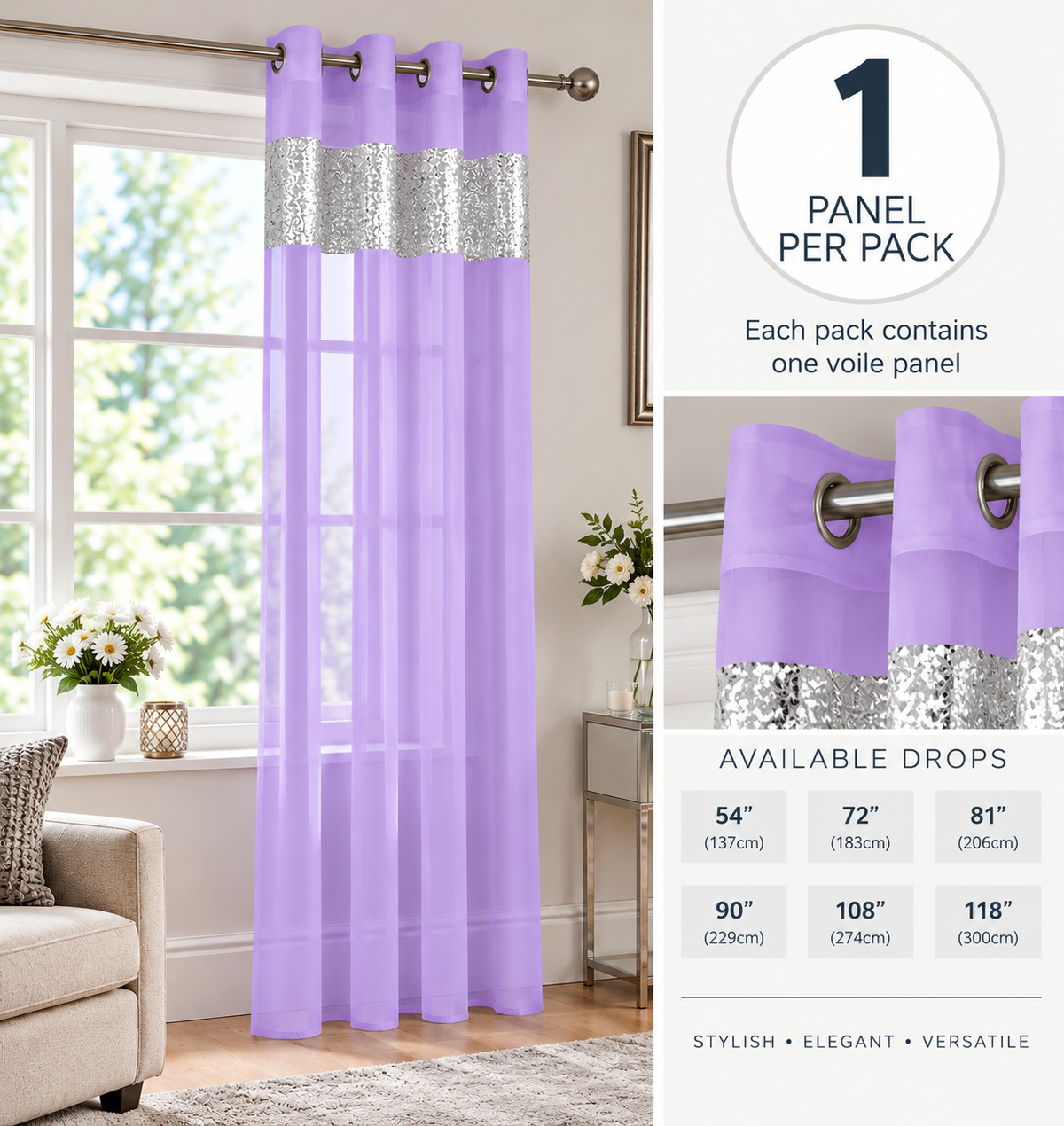 Sparkle Sequin Eyelet Voile Panel (Lilac)