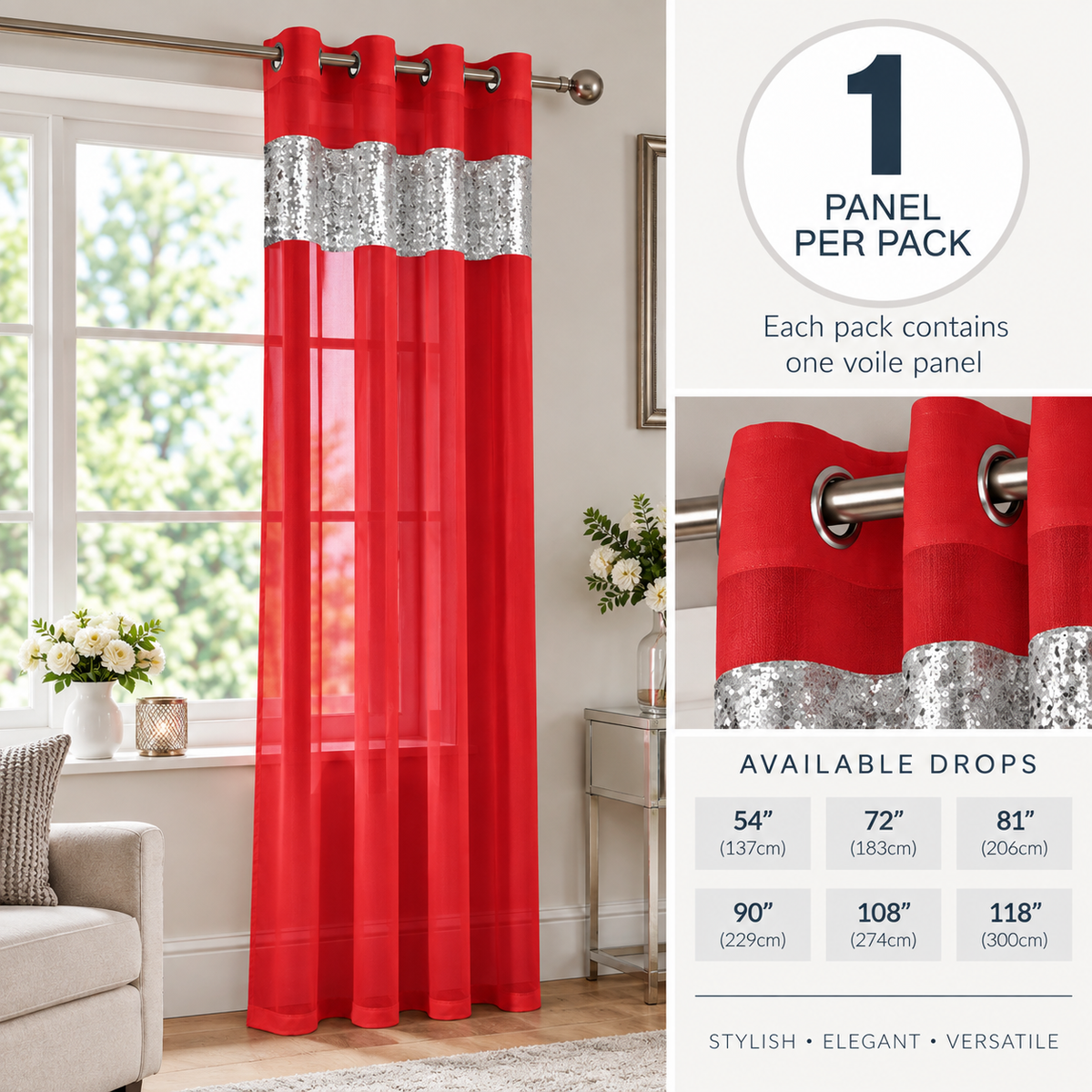 Sparkle Sequin Eyelet Voile Panel (Red)
