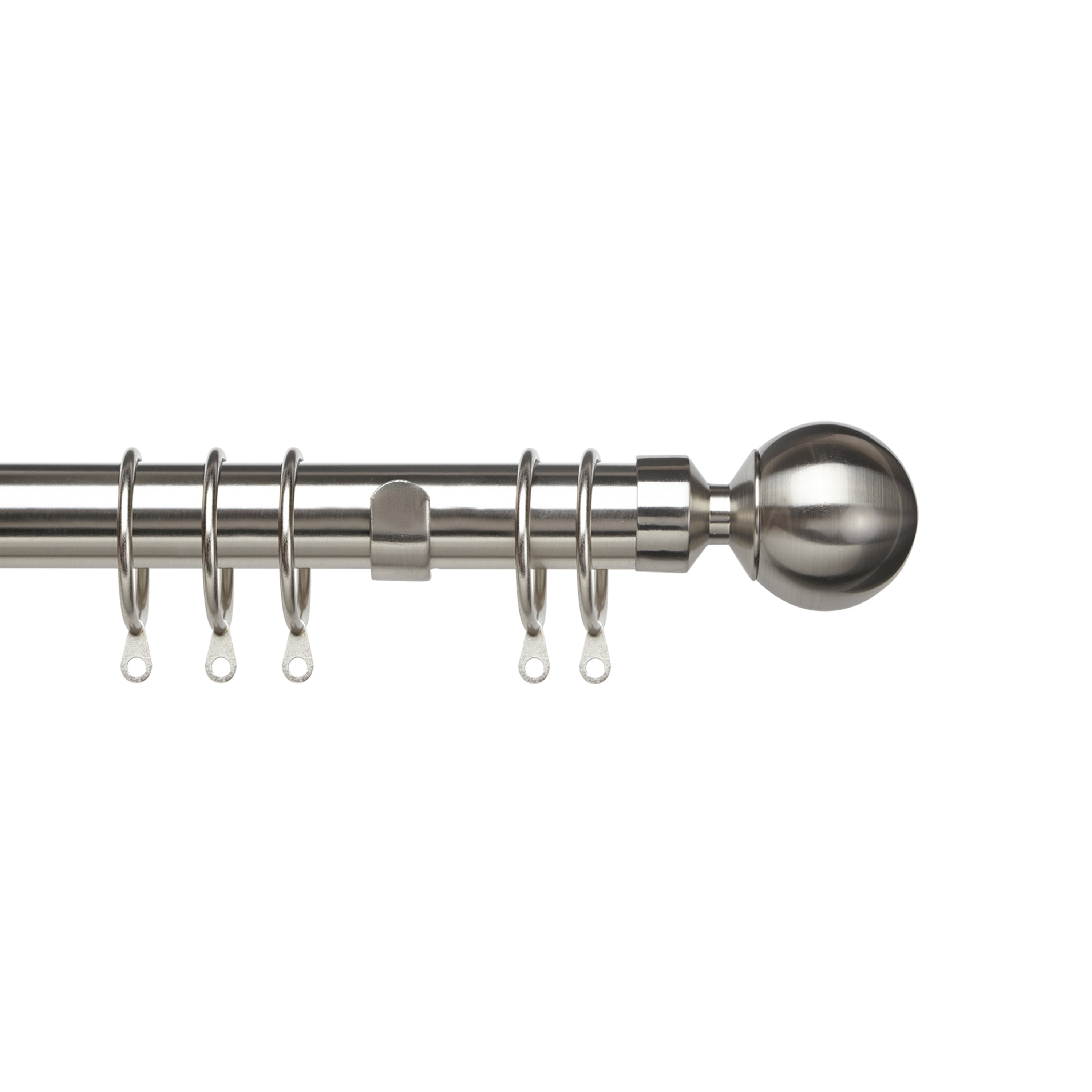 Pristine Extendable Curtain Ball Pole 25-28mm Diameter (Satin Silver, 120-210cm Length)