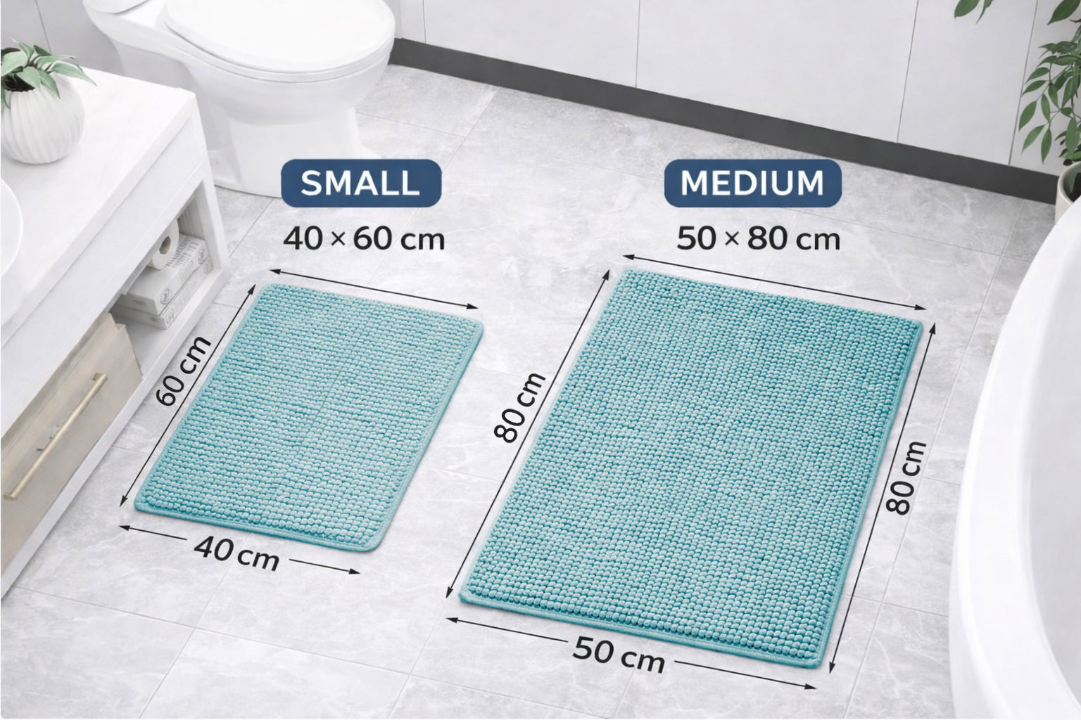 Chenille Bath Mat Non Slip Super Soft & Washable (Multiple Colours And Sizes)