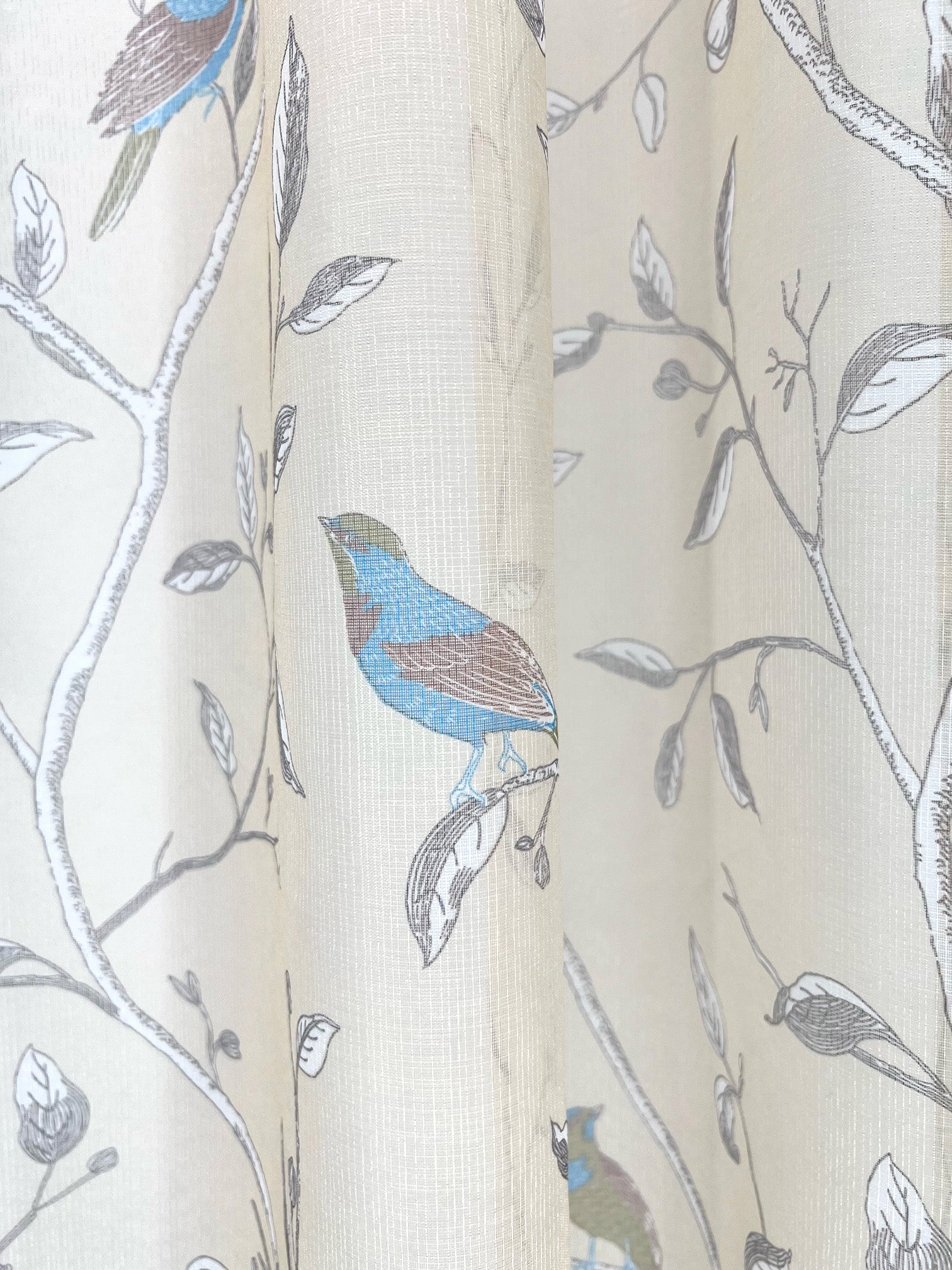Bird Voile Panel With Rod Slot (Natural)