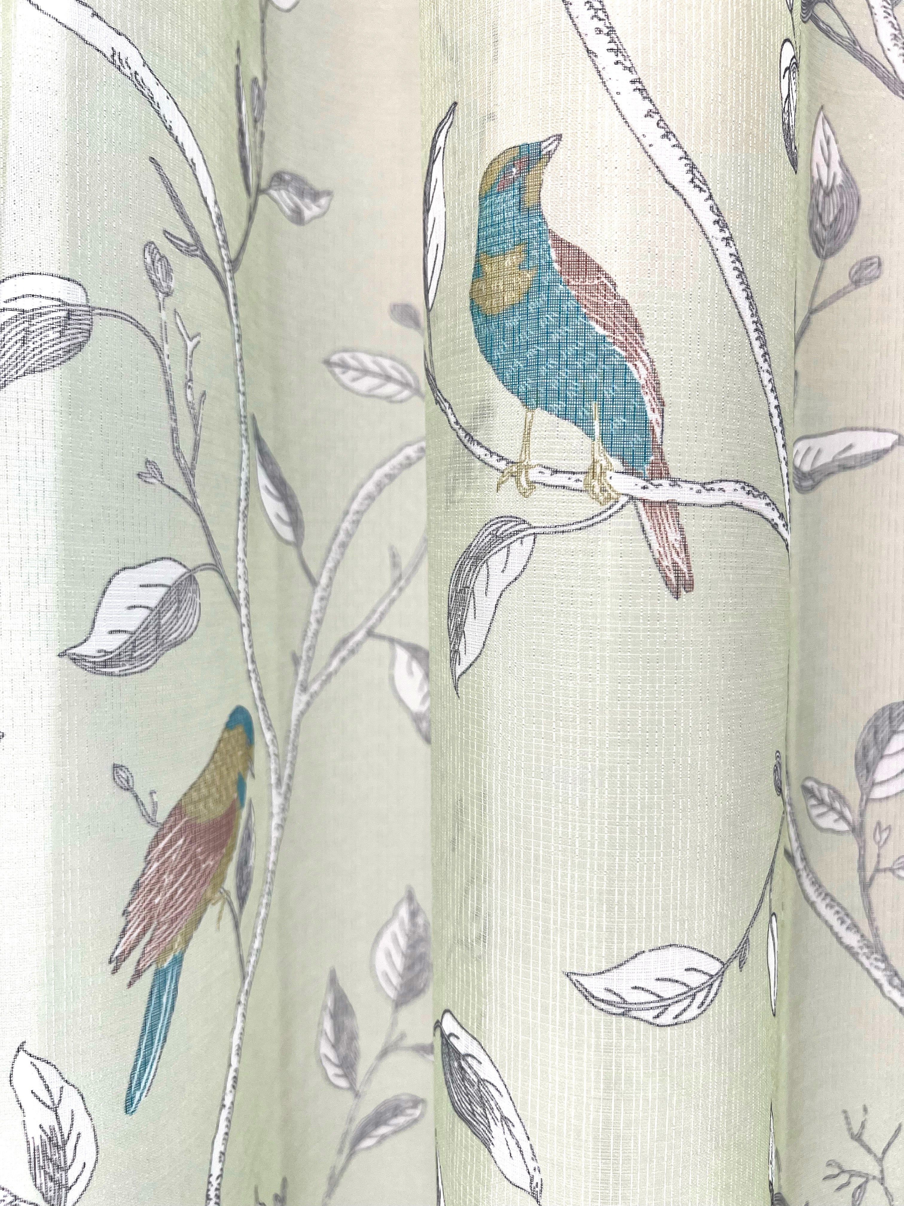 Bird Voile Panel With Rod Slot (Aqua Green)