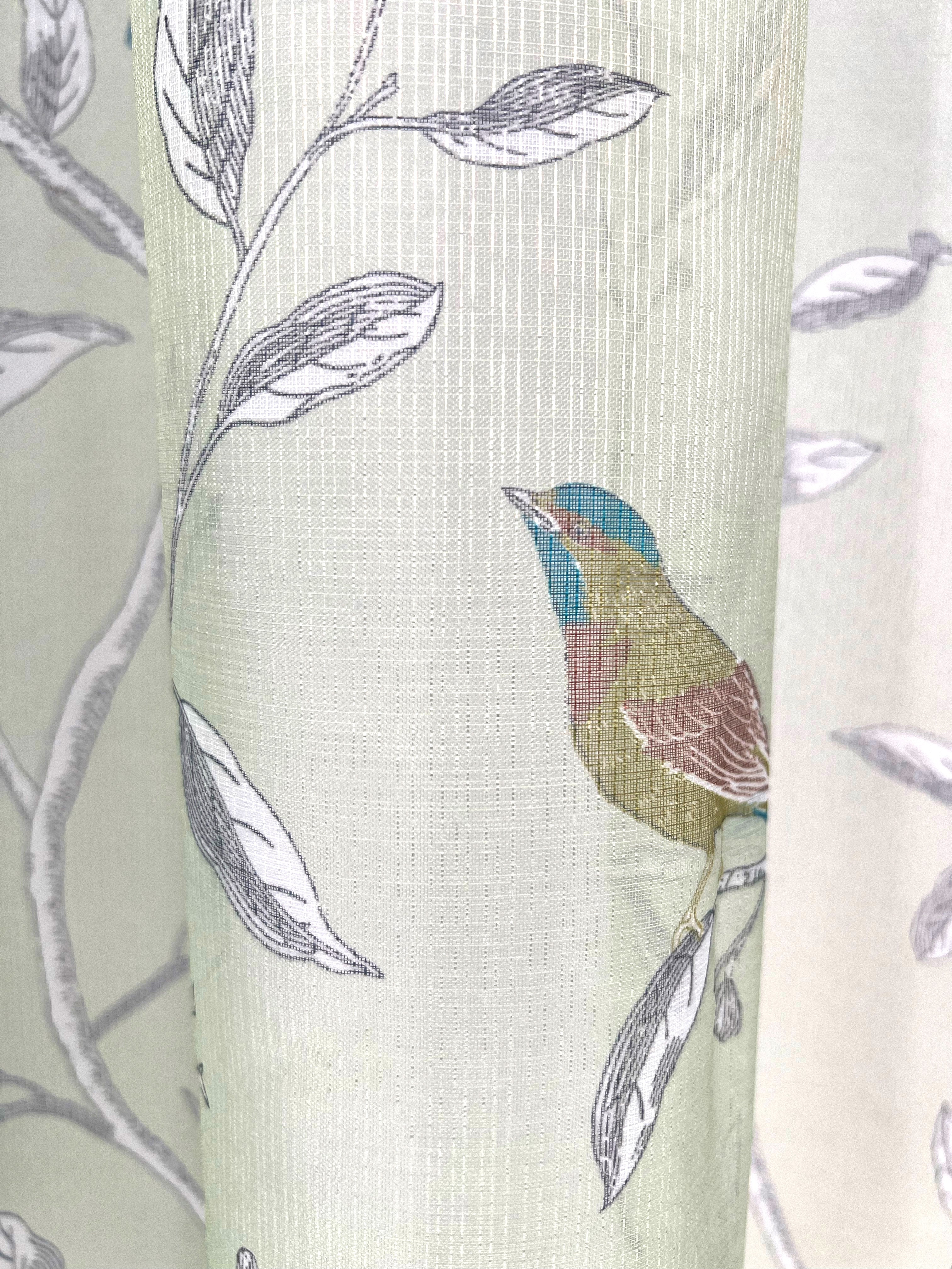 Bird Voile Panel With Rod Slot (Aqua Green)