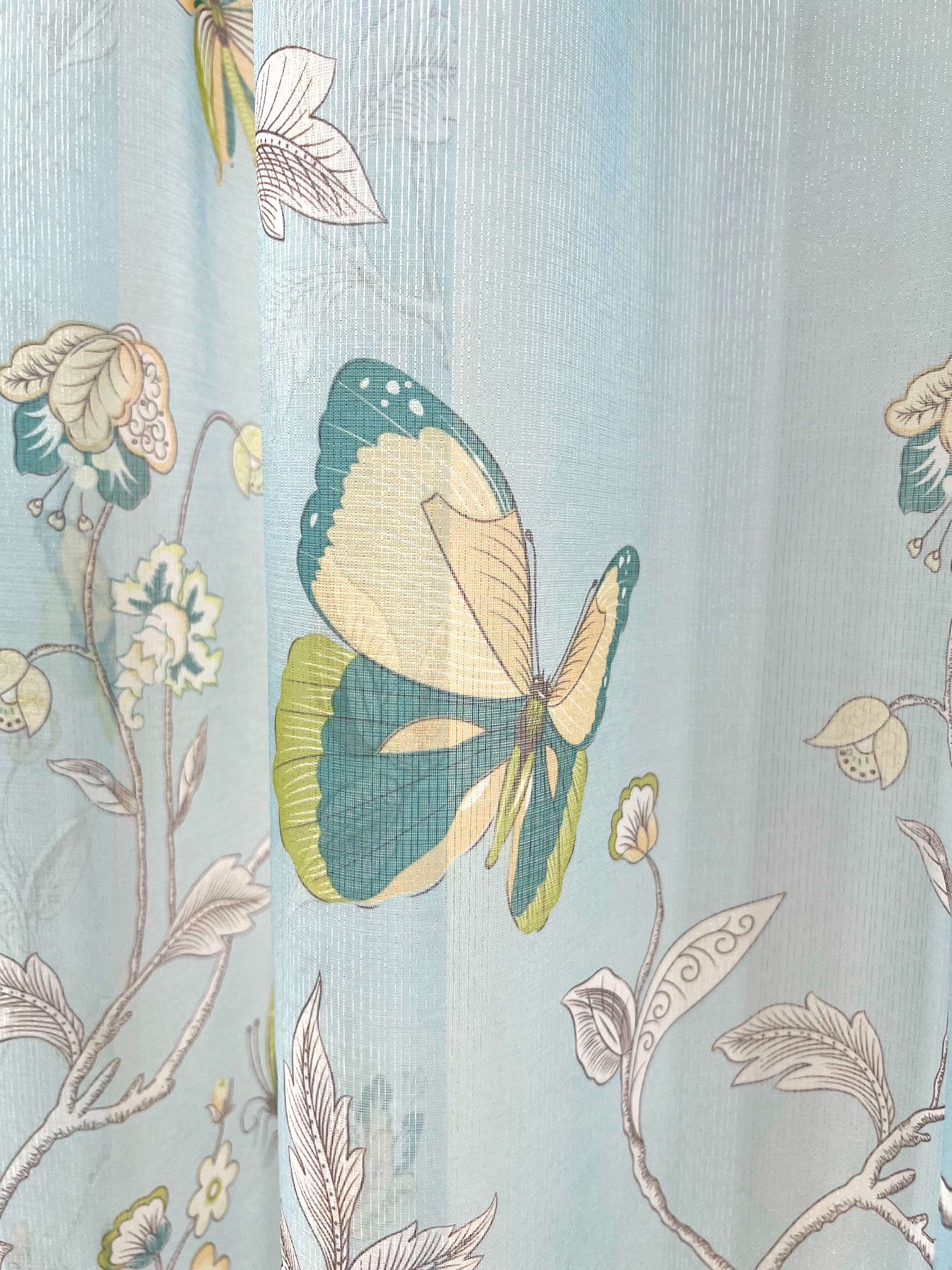Butterfly Voile Panel With Rod Slot (Blue)
