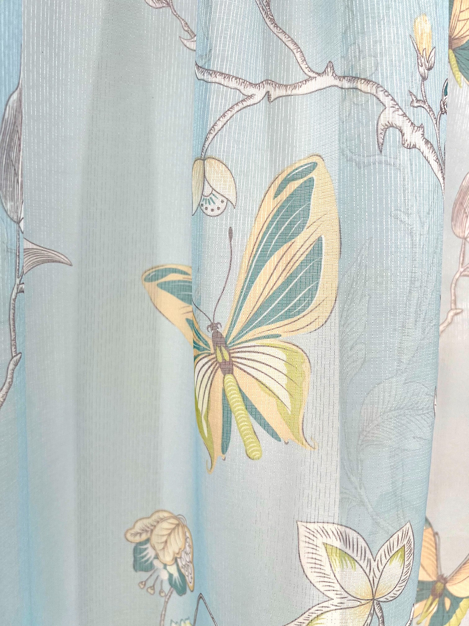 Butterfly Voile Panel With Rod Slot (Blue)