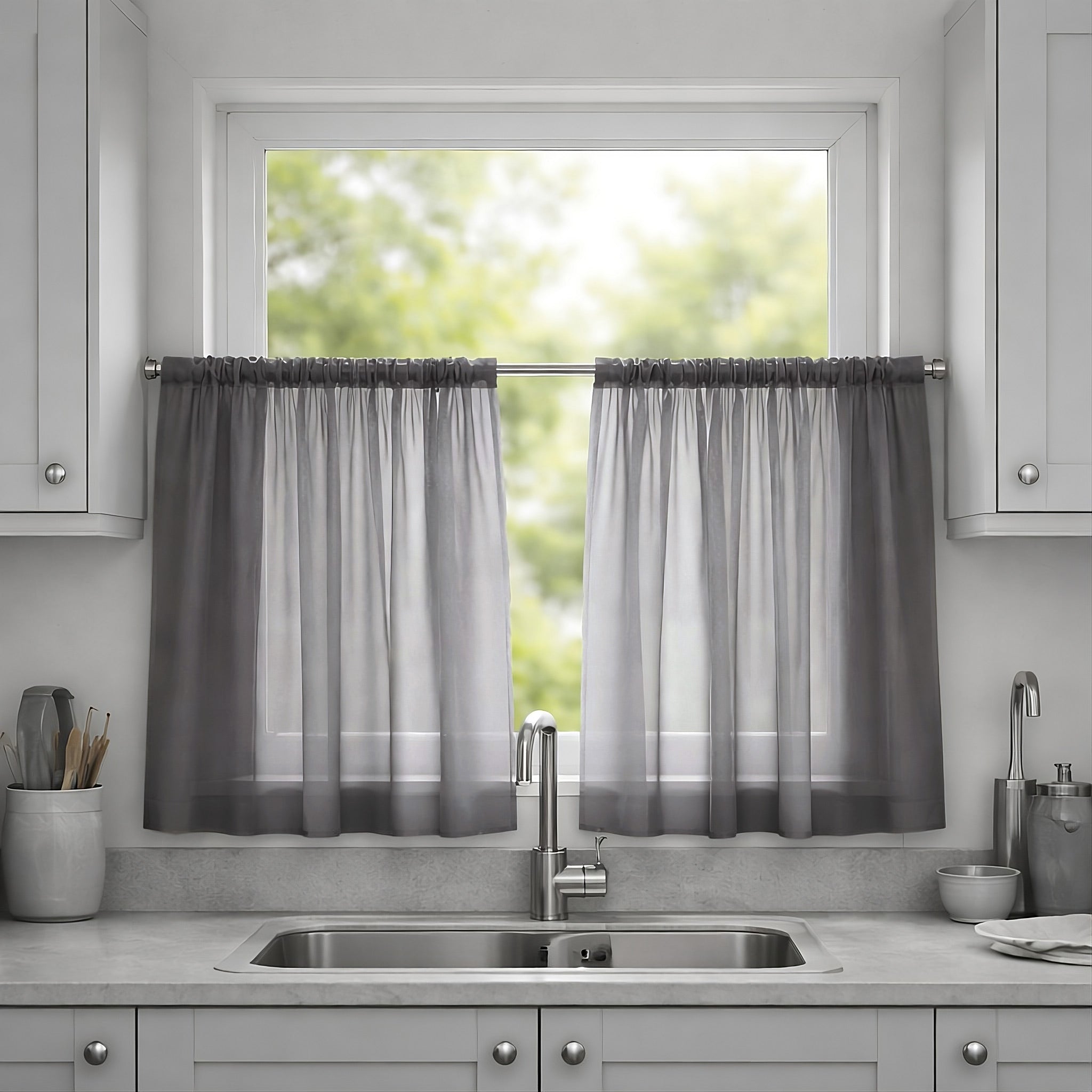 Lucy Pair Voile Slot Top Cafe Curtain Panels