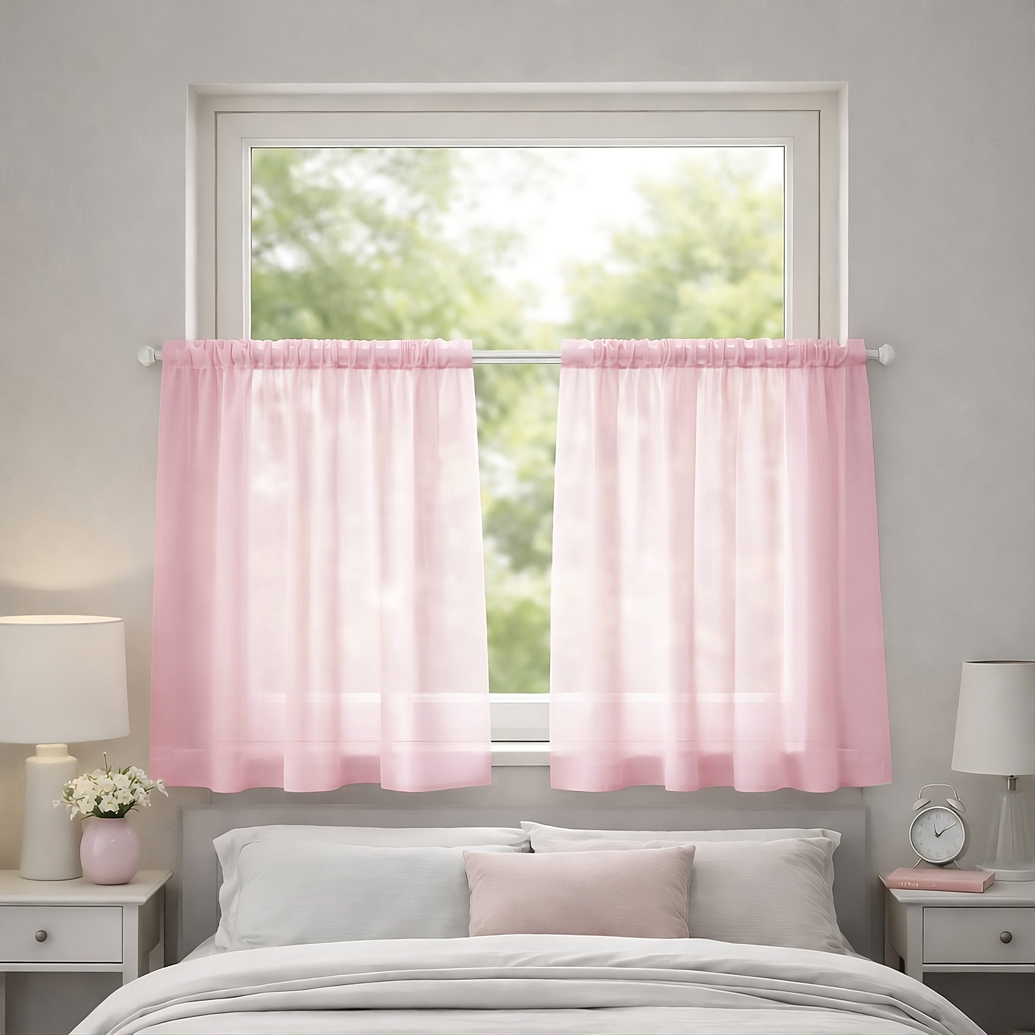 Lucy Pair Voile Slot Top Cafe Curtain Panels