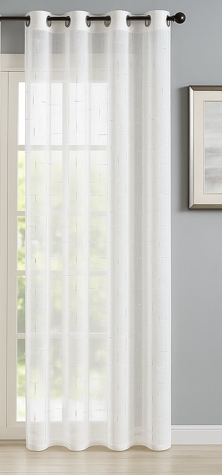 Celest Voile Eyelet Curtain Panel - Elegant Metallic Silver Threads (White)