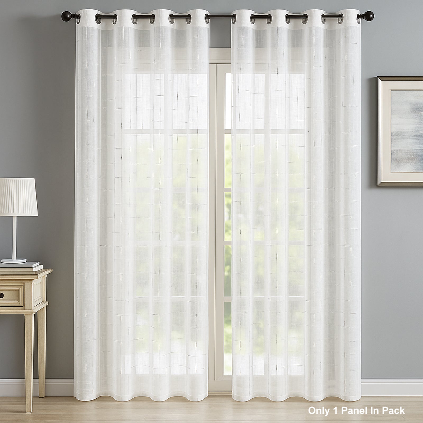 Celest Voile Eyelet Curtain Panel - Elegant Metallic Silver Threads (White)