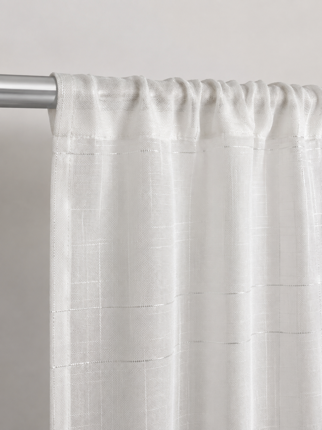 Celeste Voile Slot Top Curtain Panel - Elegant Metallic Silver Threads (White)