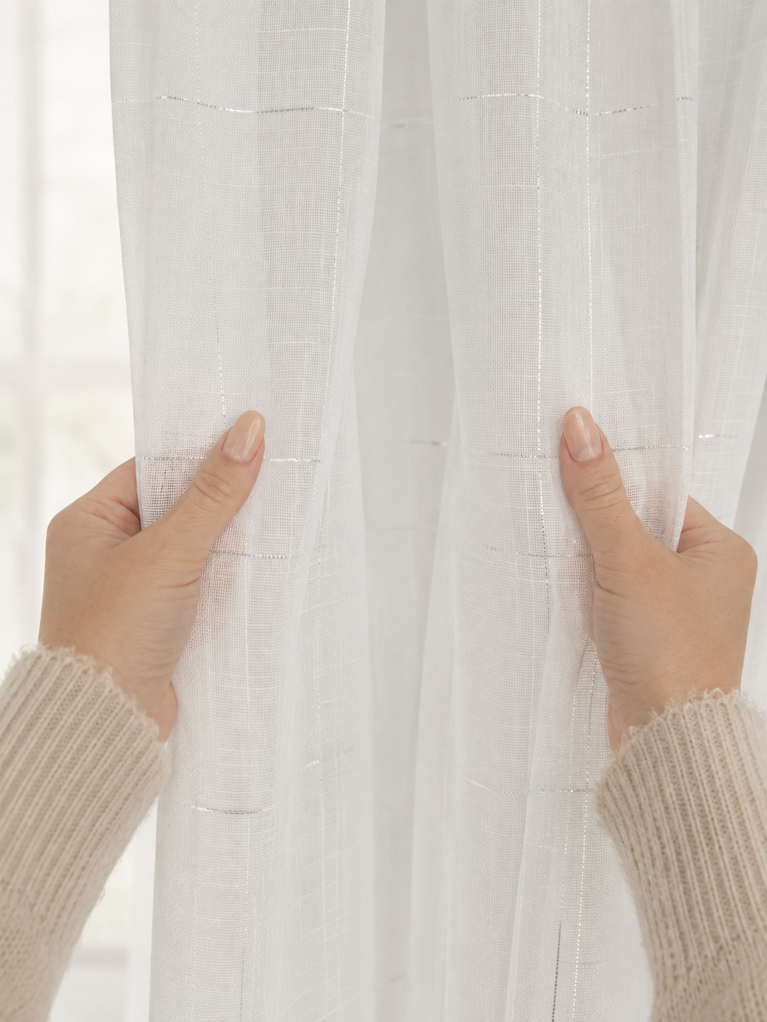 Celeste Voile Slot Top Curtain Panel - Elegant Metallic Silver Threads (White)