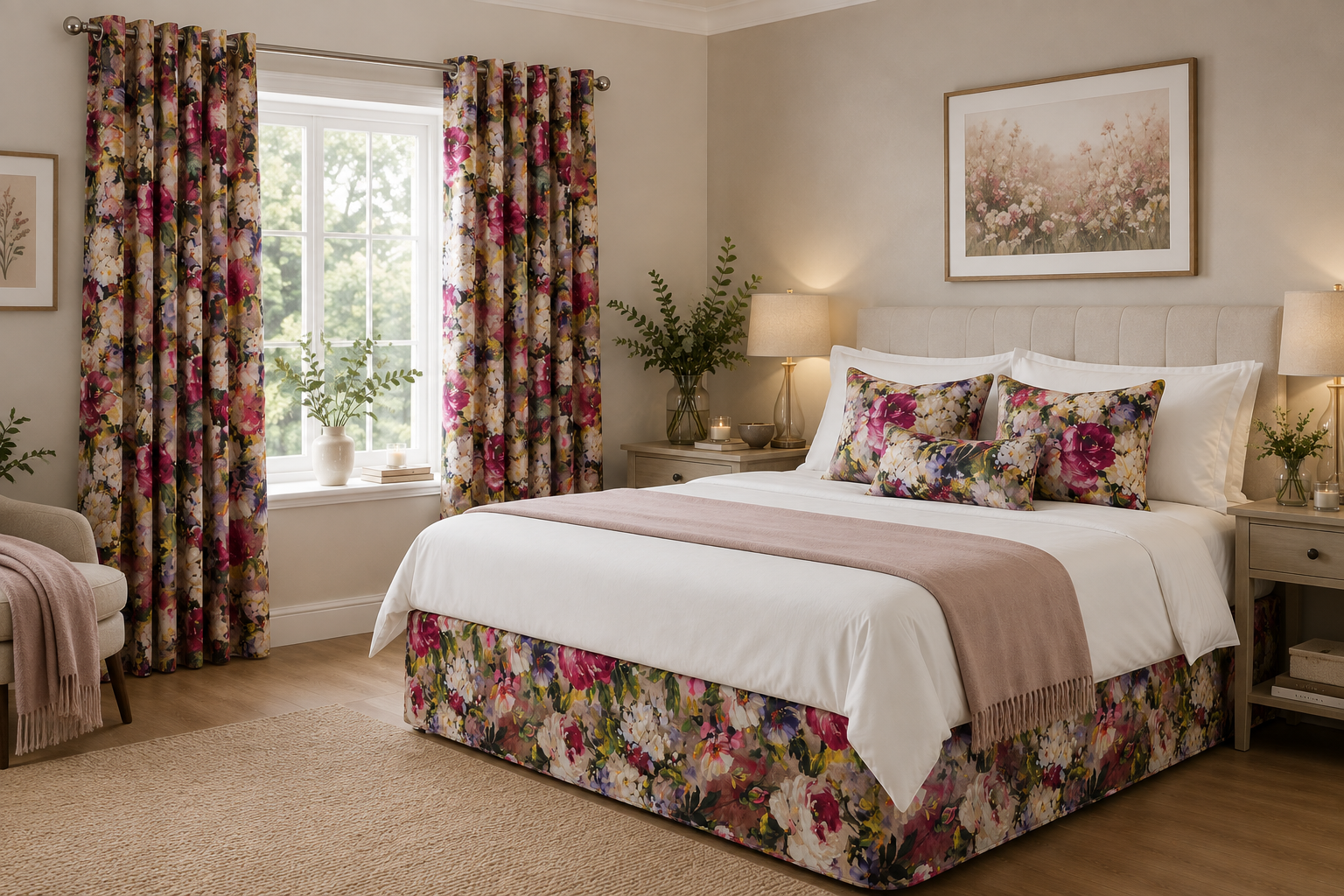 Florence Painterly Floral Divan Bed Base Cover Valance