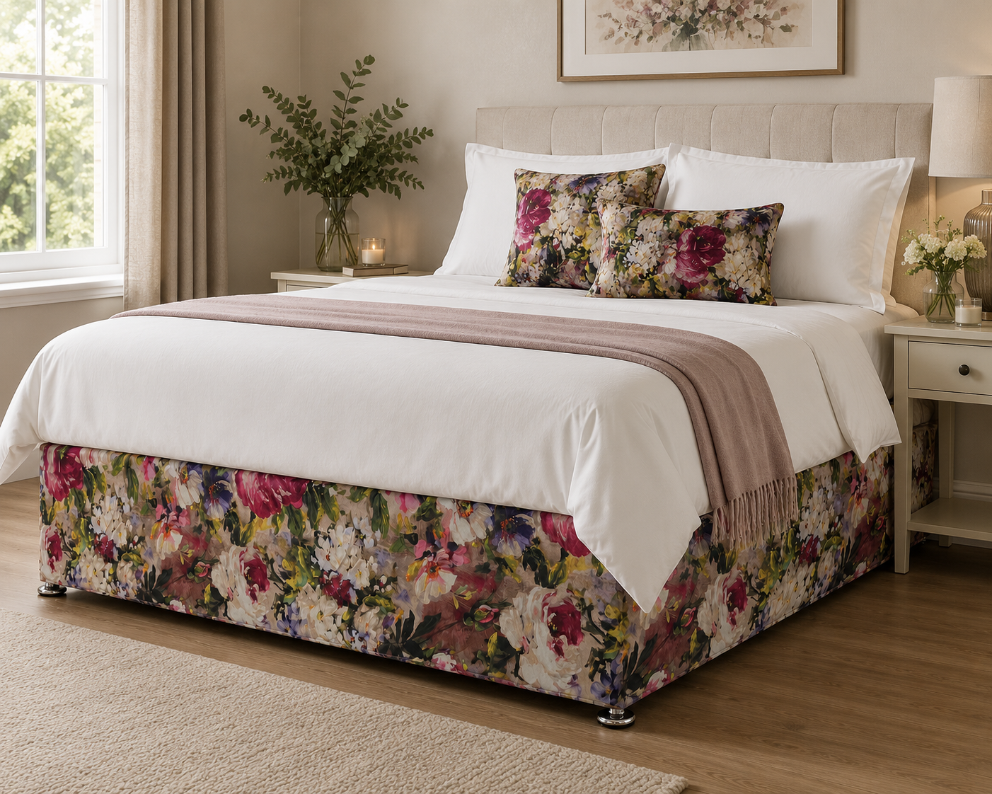 Florence Painterly Floral Divan Bed Base Cover Valance