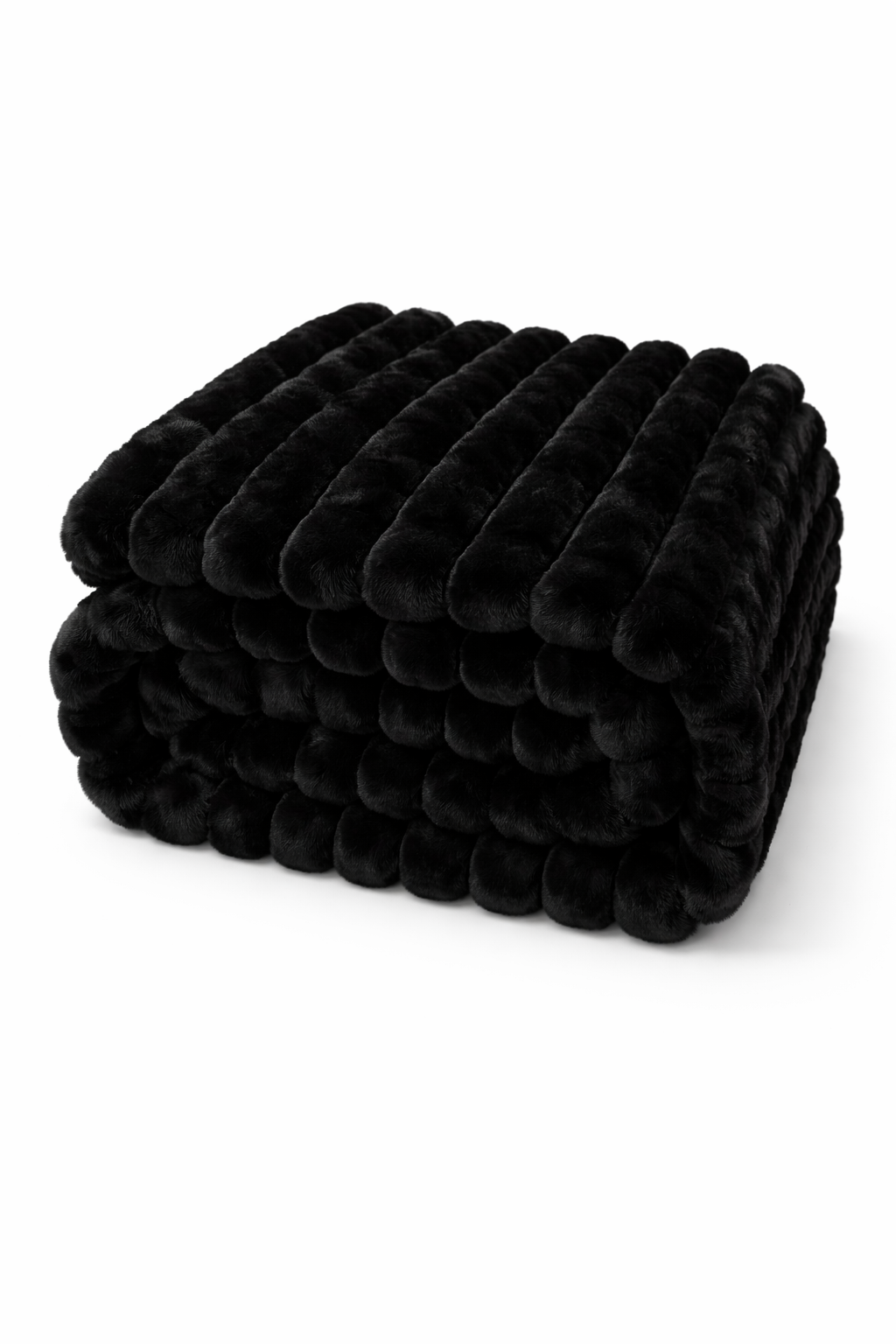 Ribbed Extra Thick Soft Faux Fur Throw (Black)