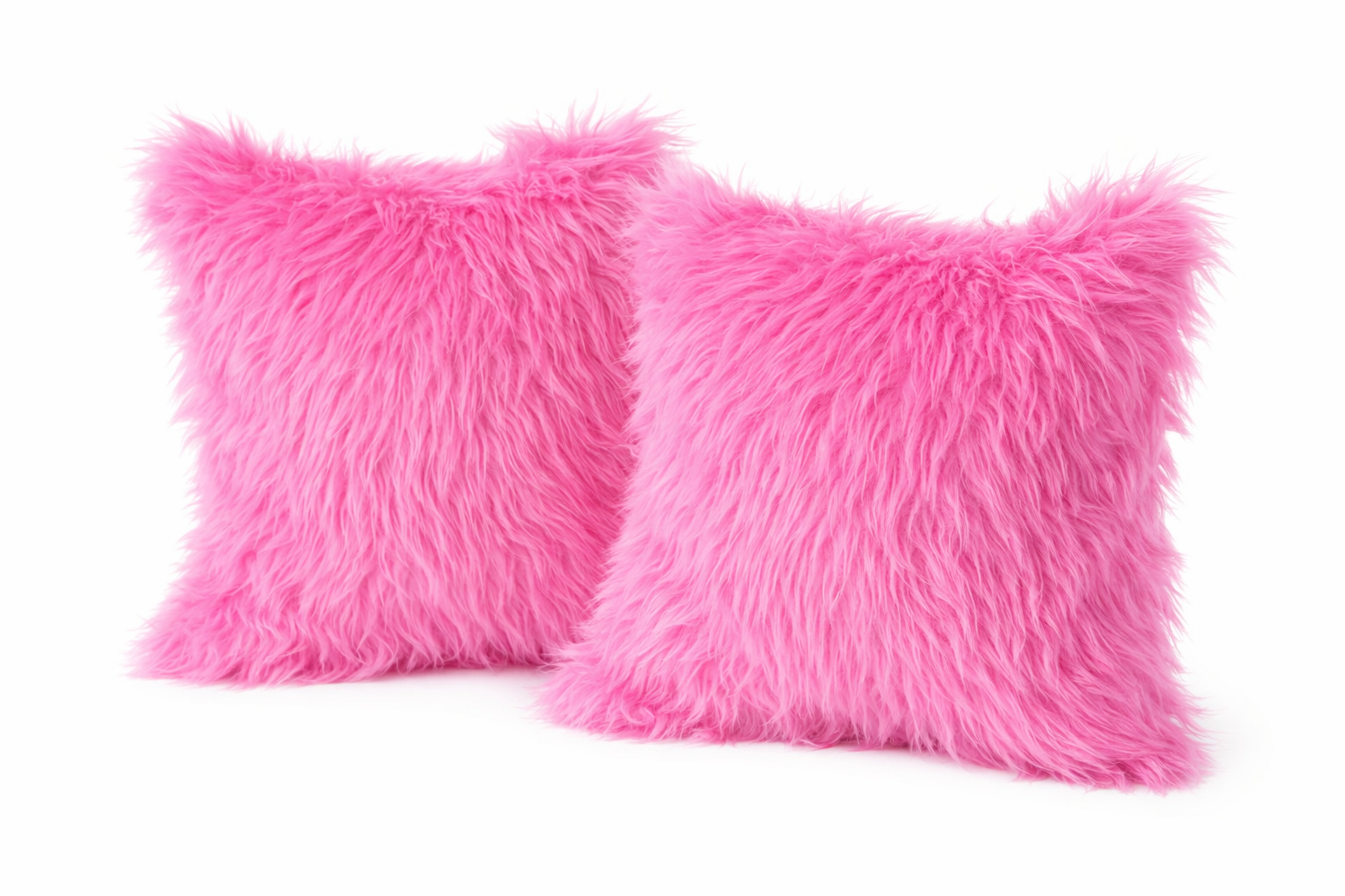 Set Of 2 Fluffy Faux Fur Shaggy Long Pile Decorative Pillow Cases (Multiple Colours, 45cm x 45cm)