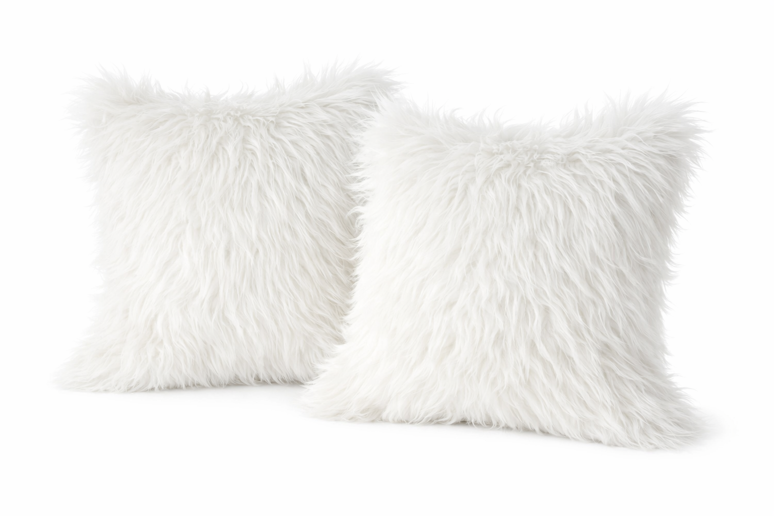 Set Of 2 Fluffy Faux Fur Shaggy Long Pile Decorative Pillow Cases (Multiple Colours, 45cm x 45cm)