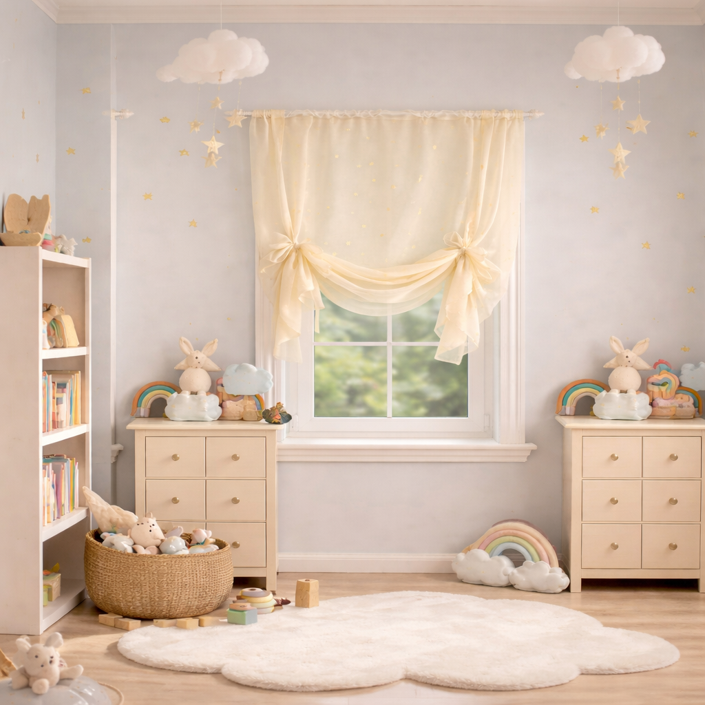 Star Voile Tie Blind (Cream, 59" Width x 54" Drop)