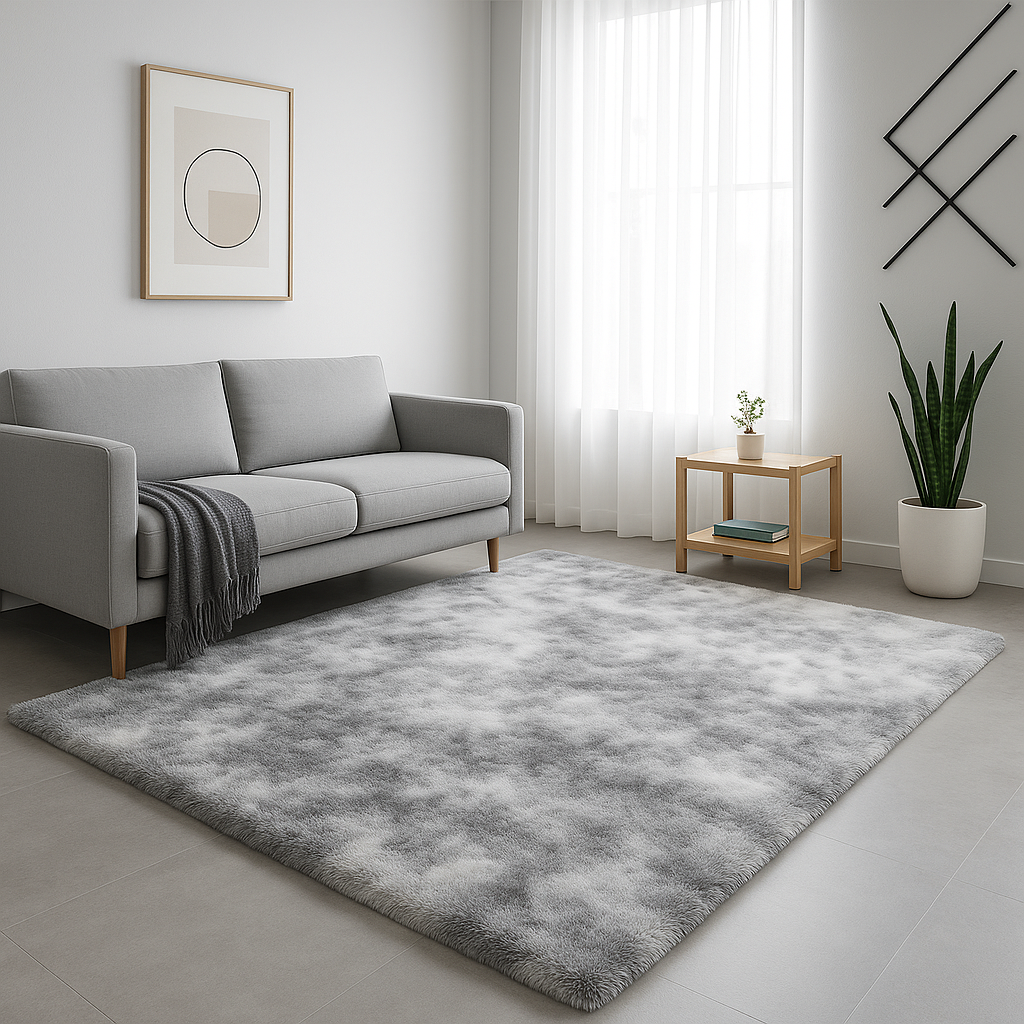 Fluffy Shaggy Area Rug - Non-Slip - Thick Pile Floor Mat (Light Grey)