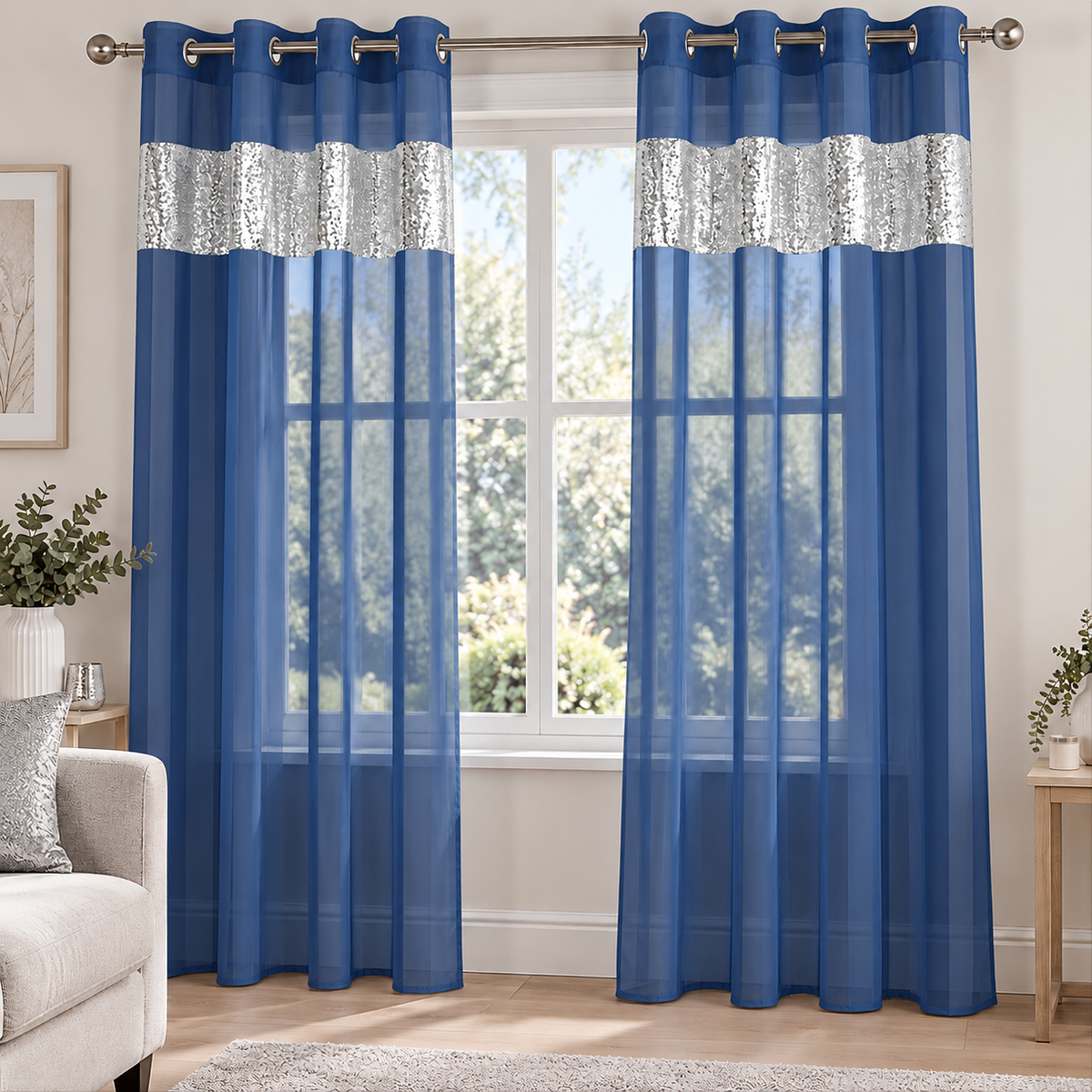 Sparkle Sequin Eyelet Voile Panel (Navy)