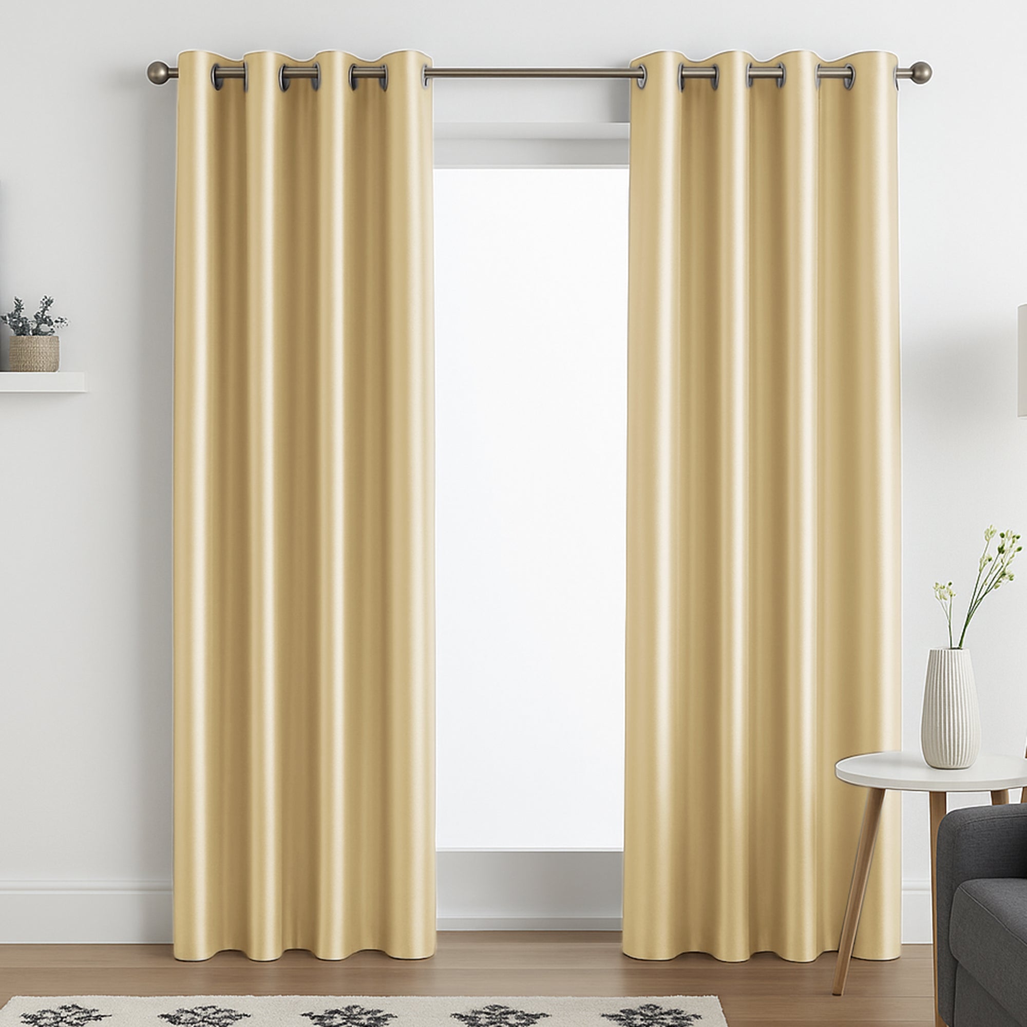 Faux Silk Eyelet Fully Lined Curtains (Cream)