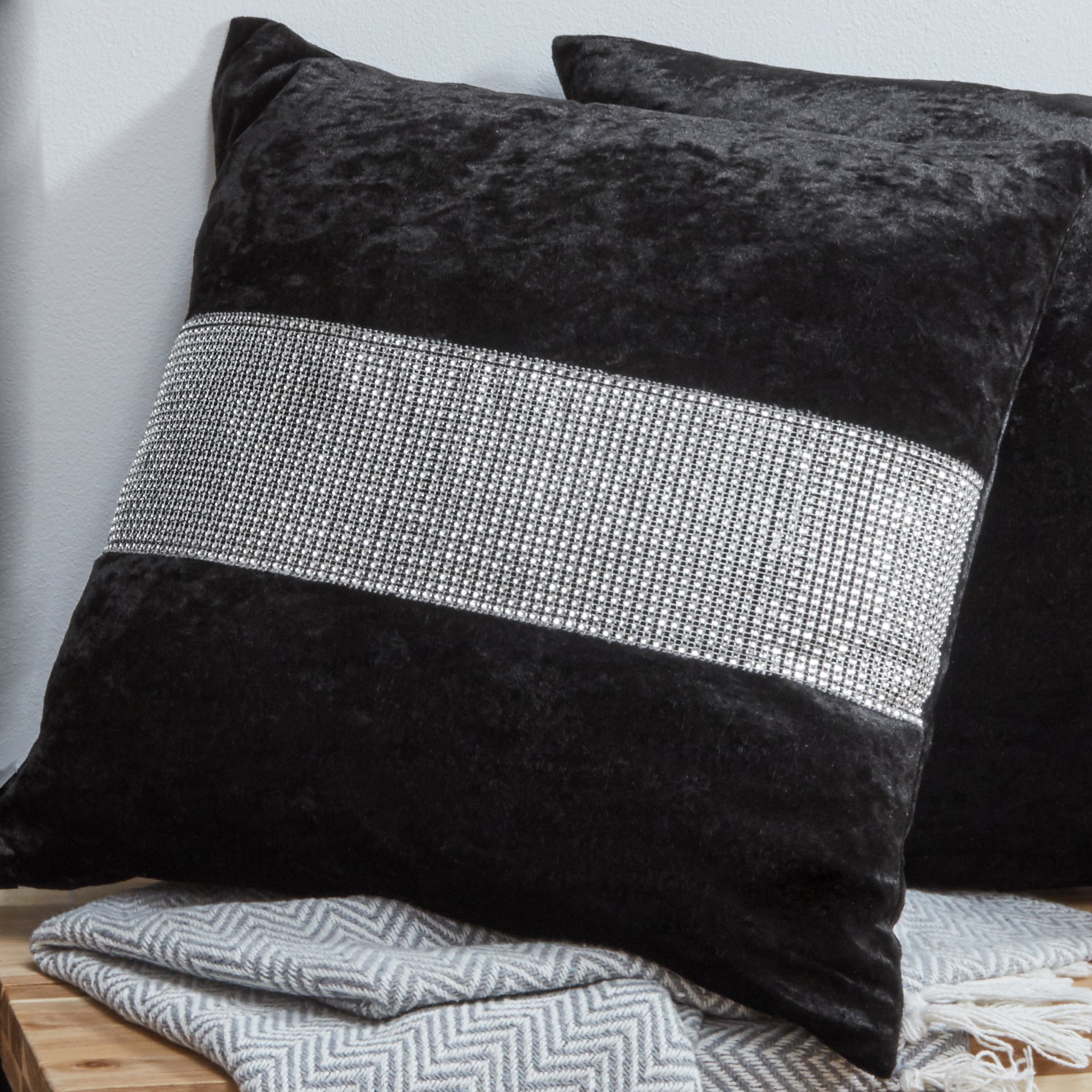 Crushed Velvet Diamante Cushion Covers 18 x 18"