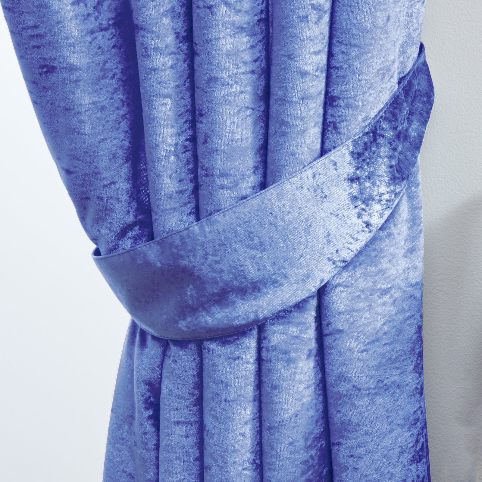 Crushed Velvet Fully Lined Ready Made Tape Top Curtains (Blue)