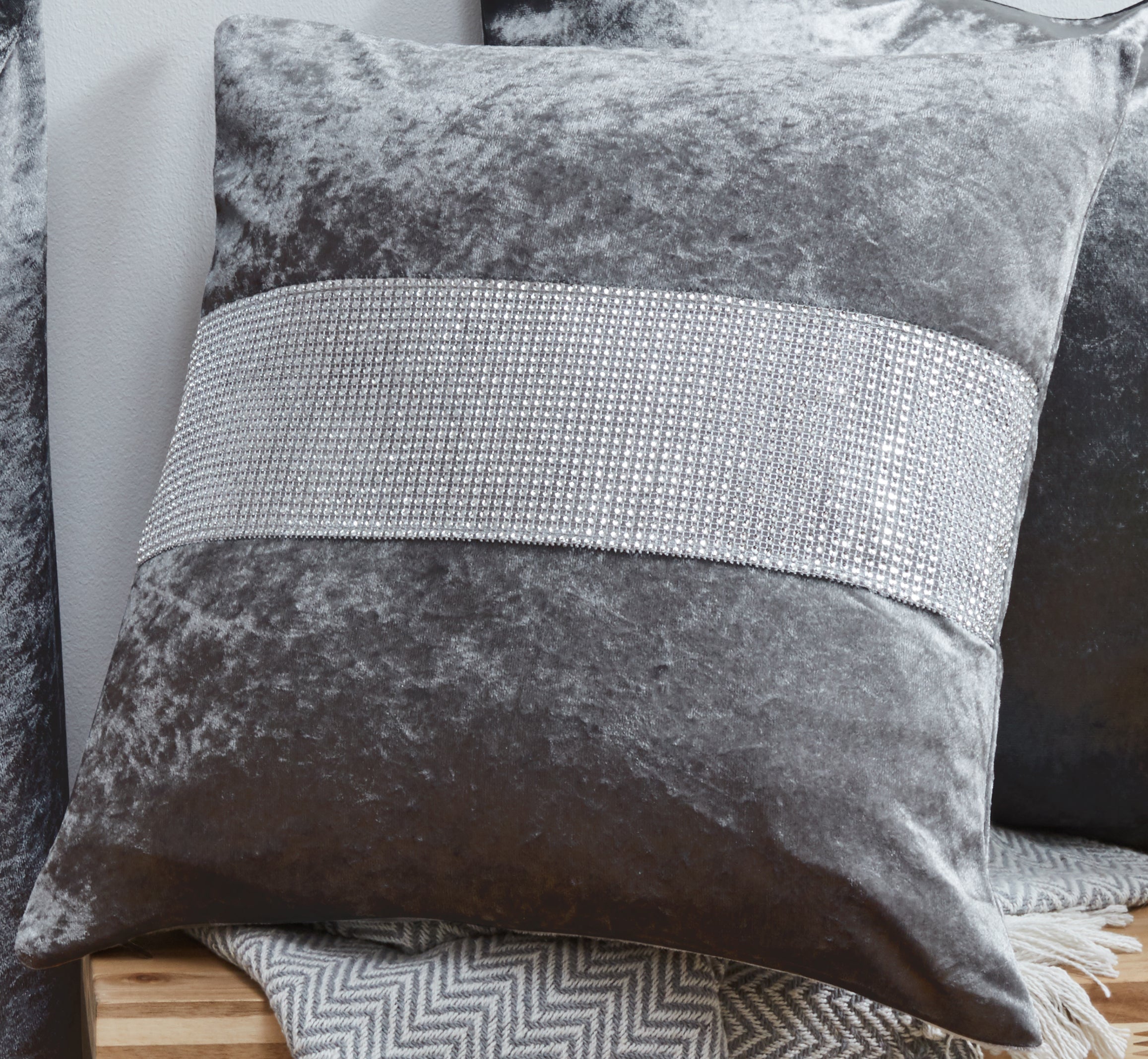 Crushed Velvet Diamante Cushion Covers 20 x 20"