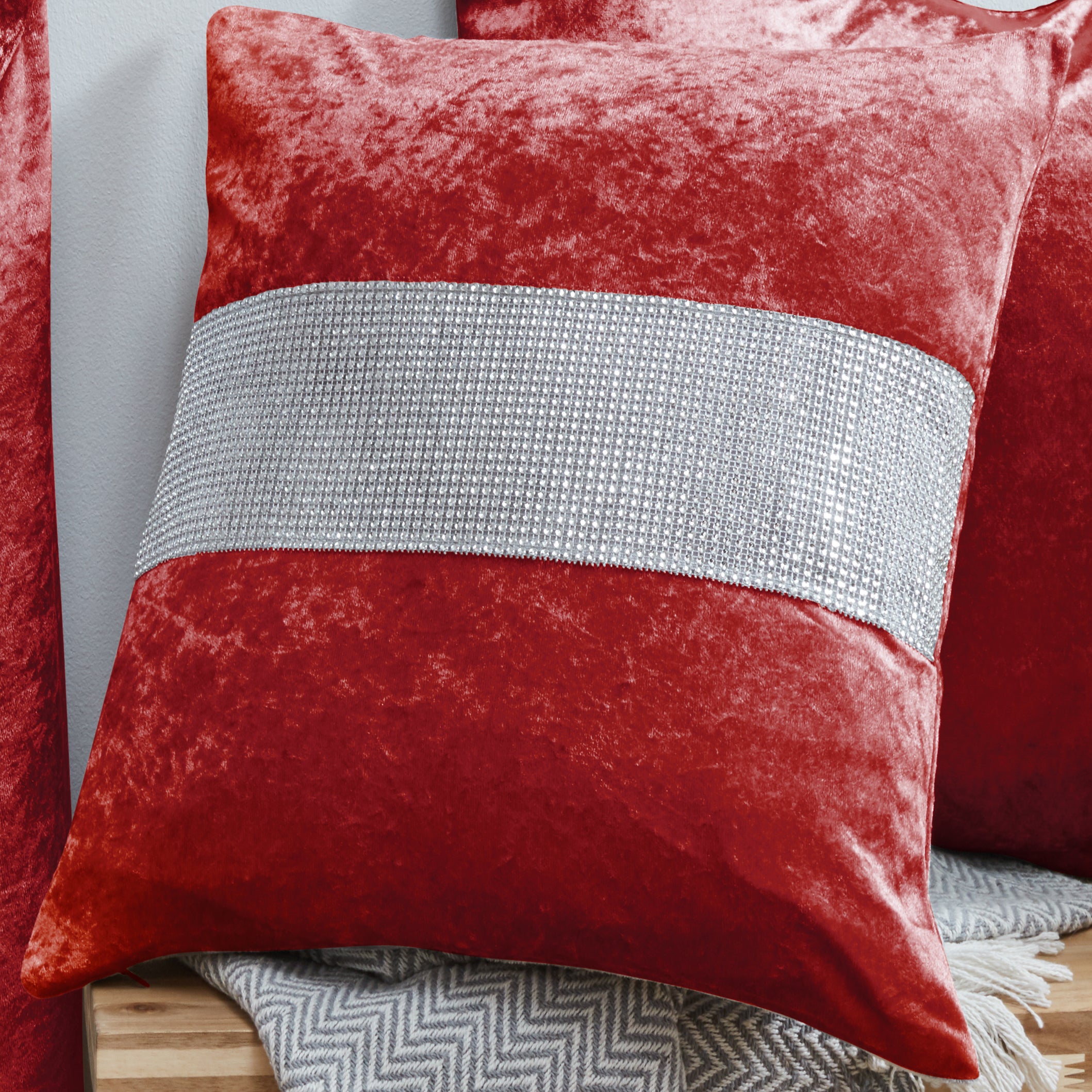 Crushed Velvet Diamante Cushion Covers 18 x 18"