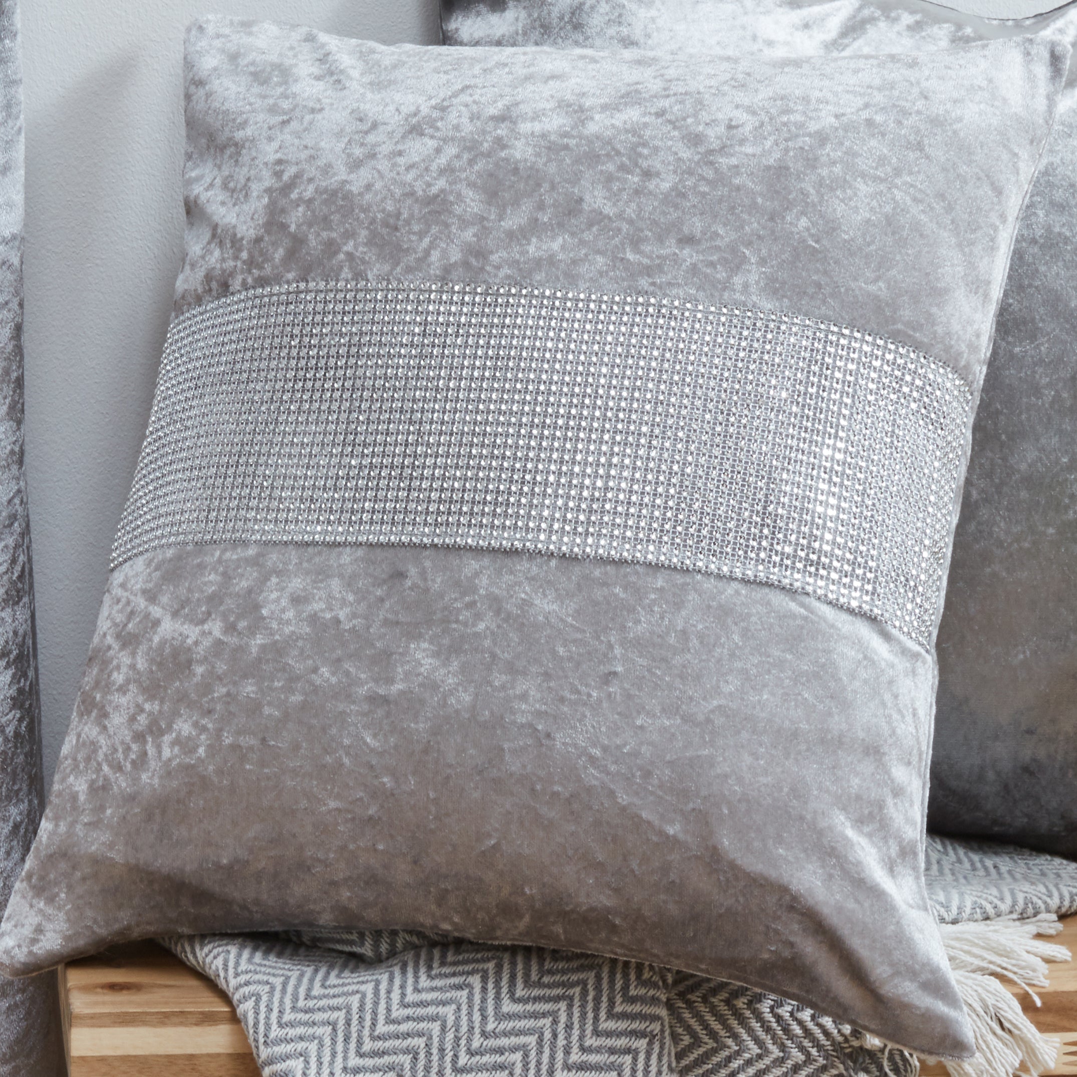 Crushed Velvet Diamante Cushion Covers 18 x 18"