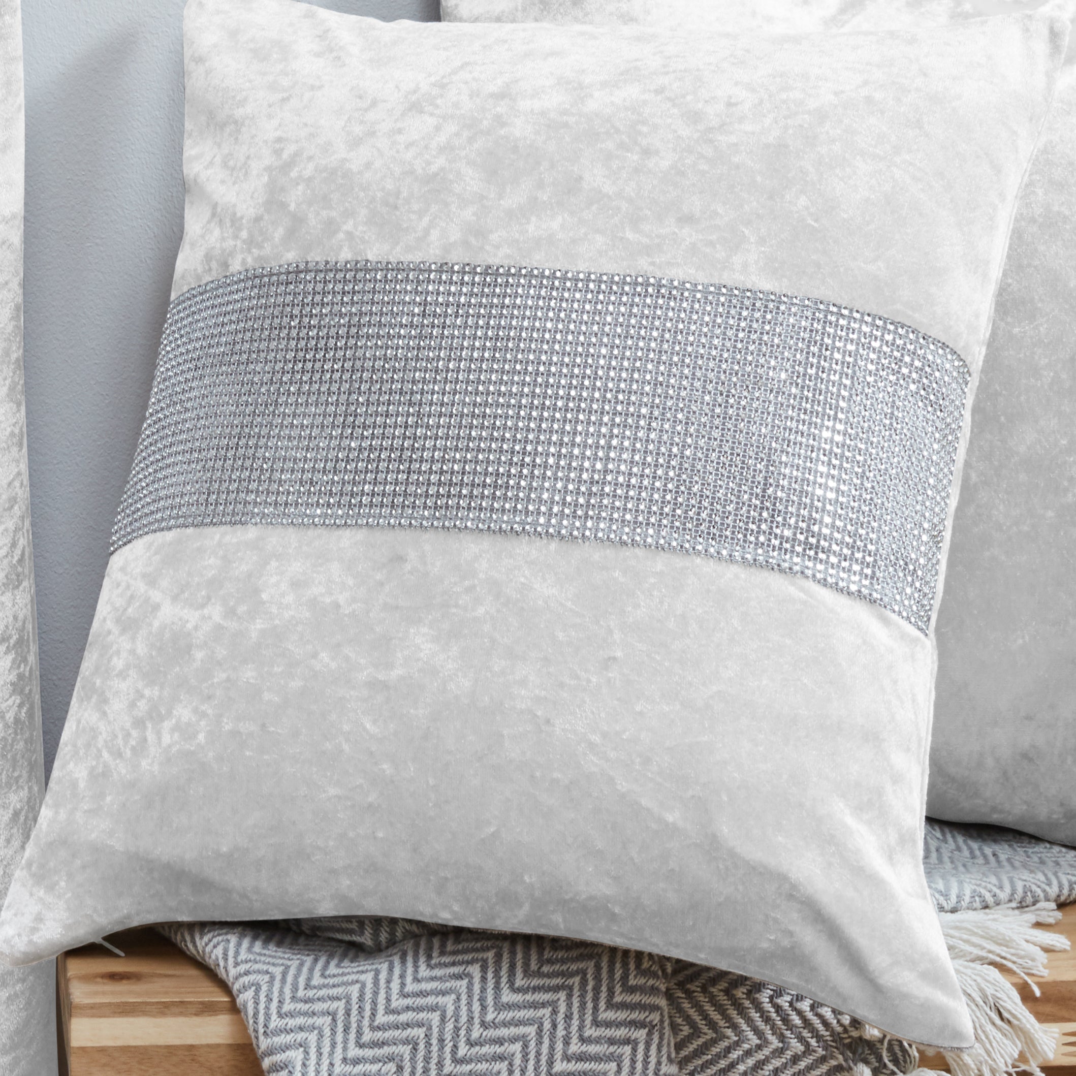 Crushed Velvet Diamante Cushion Covers 20 x 20"