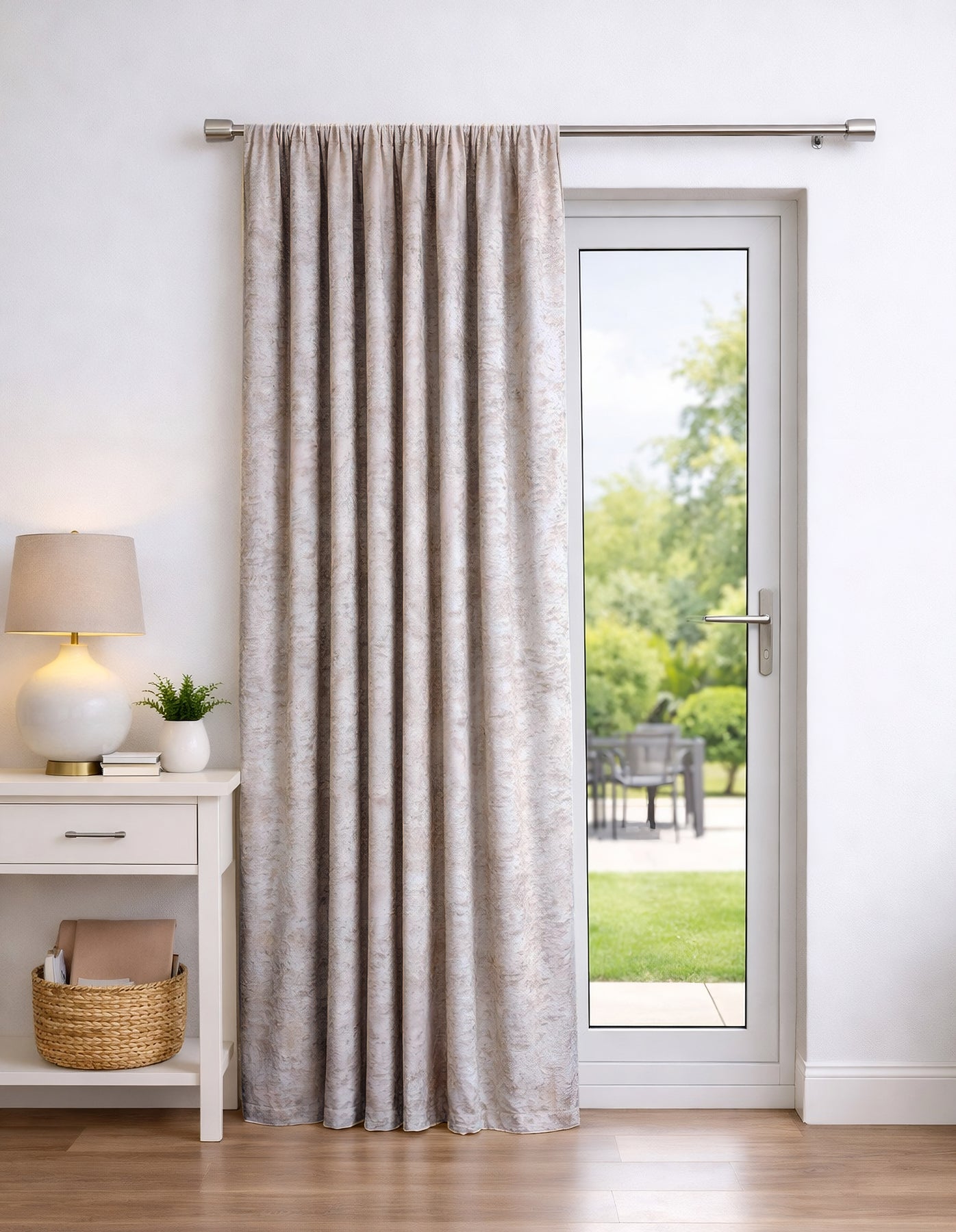 Crushed Velvet Fully Lined Ready Made Pencil Pleat Curtains (Cream)
