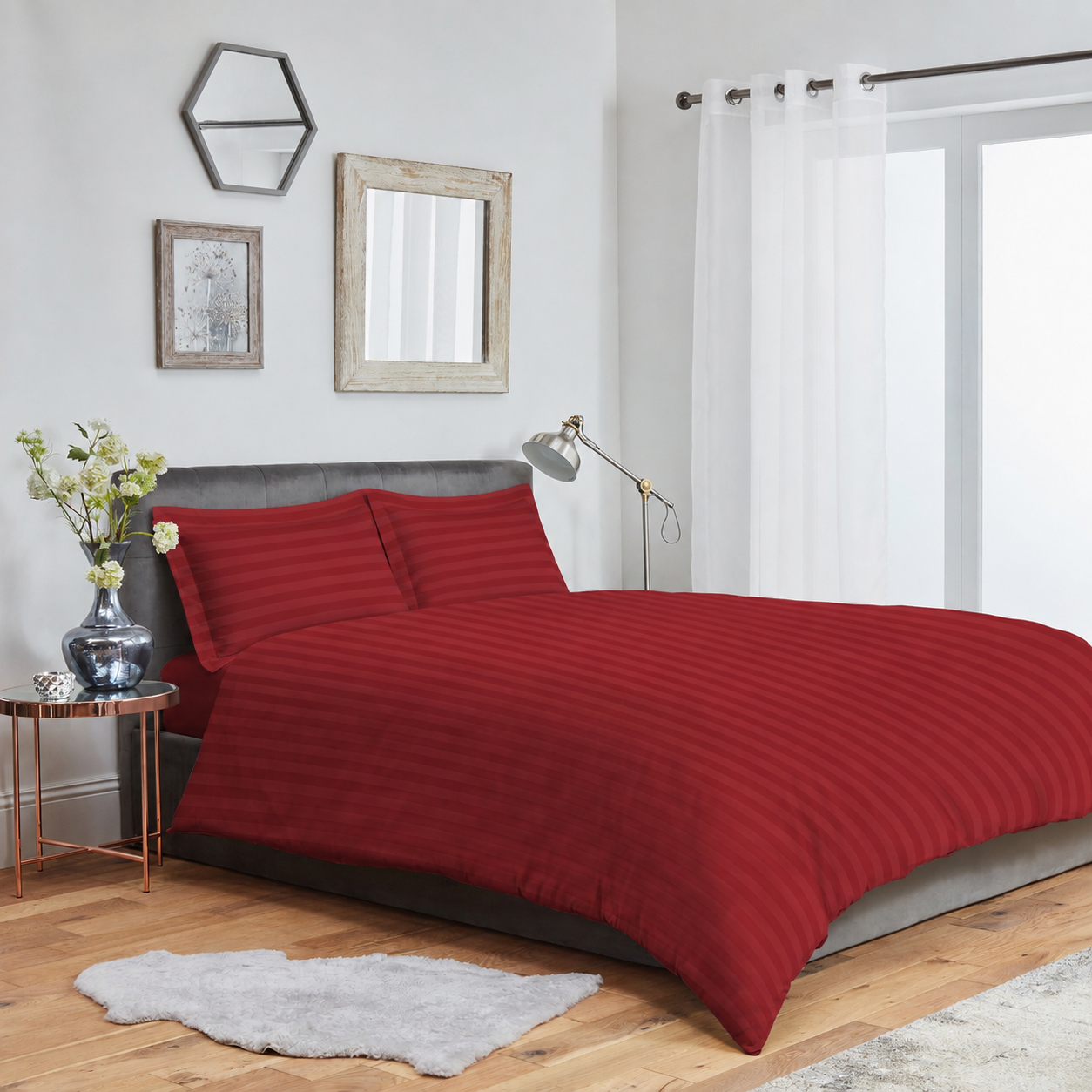 Striped Duvet Cover Bedding Set With Pillowcase (Red)