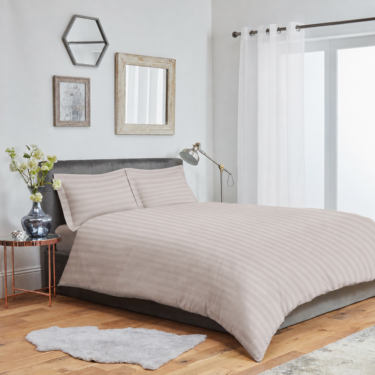 Striped Duvet Cover Bedding Set With Pillowcase (Mink Stone)