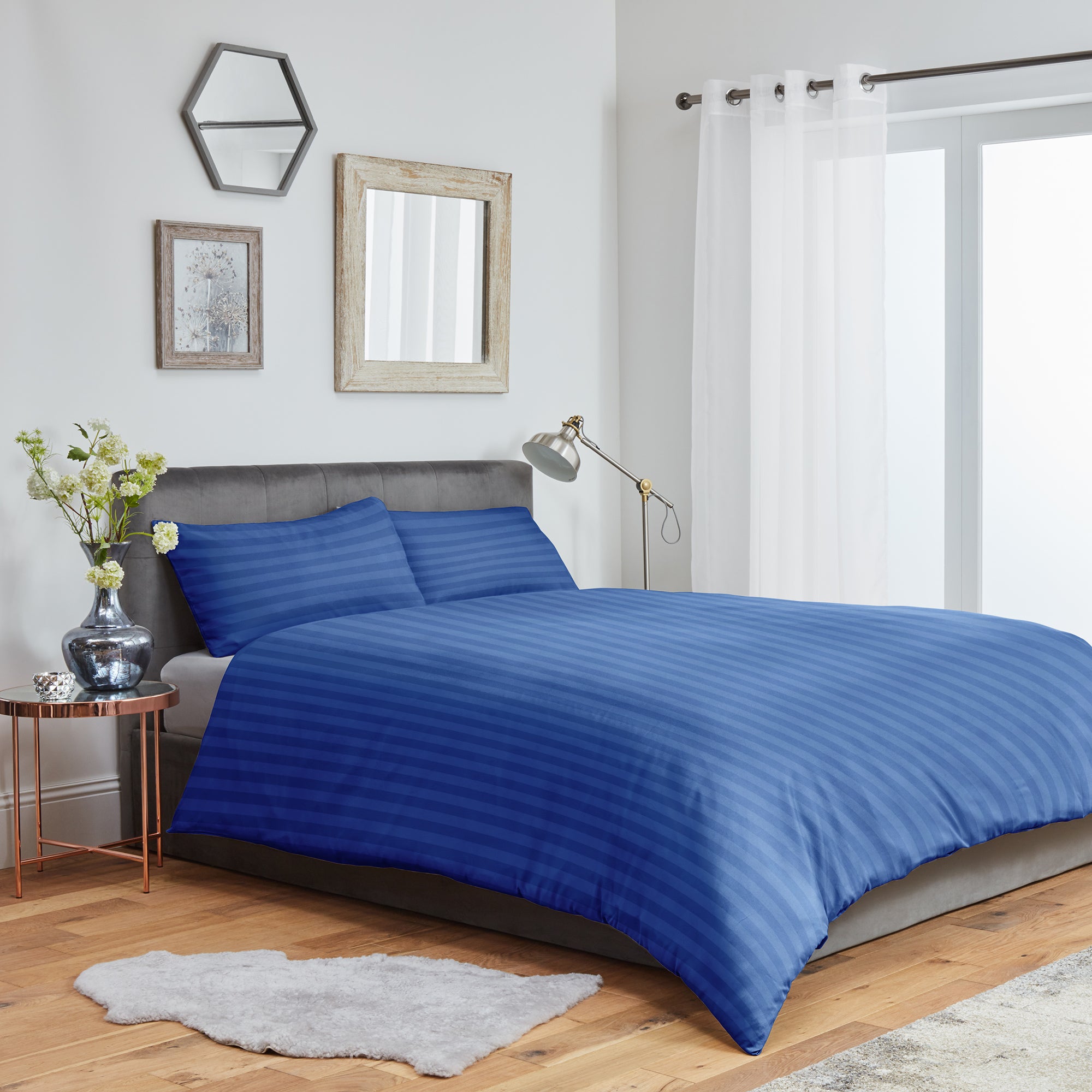 Striped Duvet Cover Bedding Set With Pillowcase (Blue)