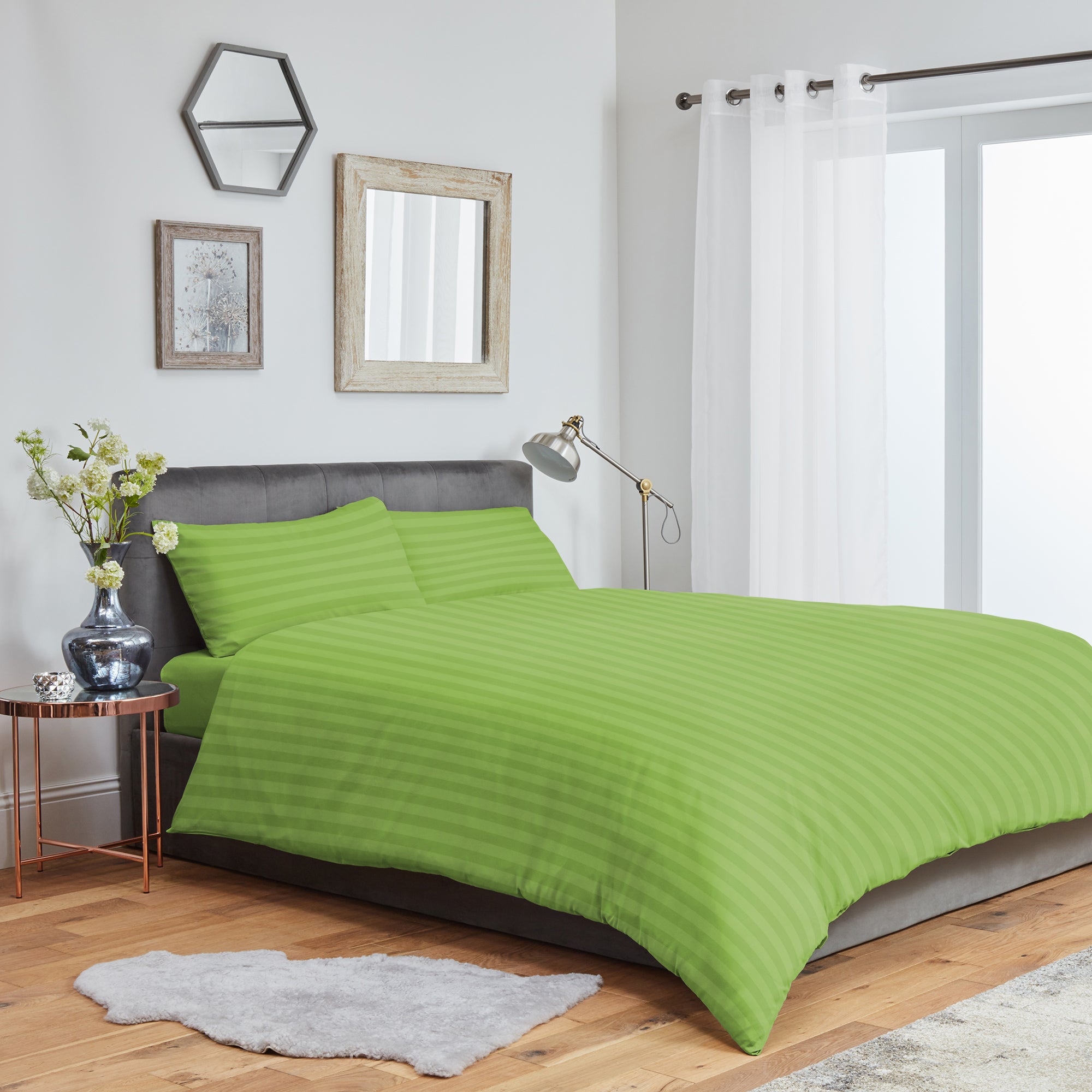 Striped Duvet Cover Bedding Set With Pillowcase (Lime)