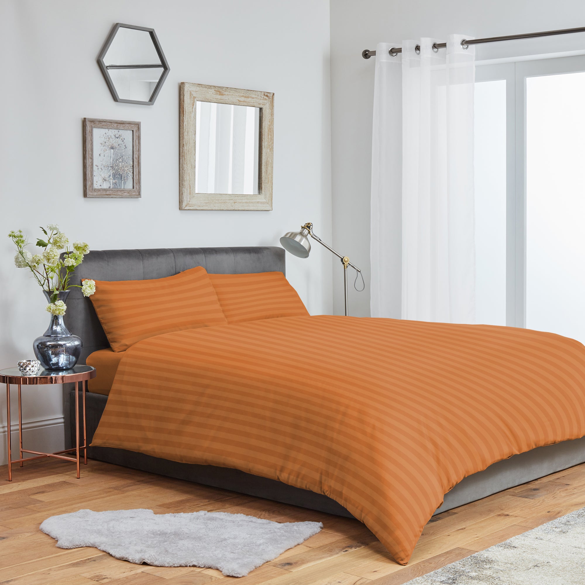 Striped Duvet Cover Bedding Set With Pillowcase (Orange)