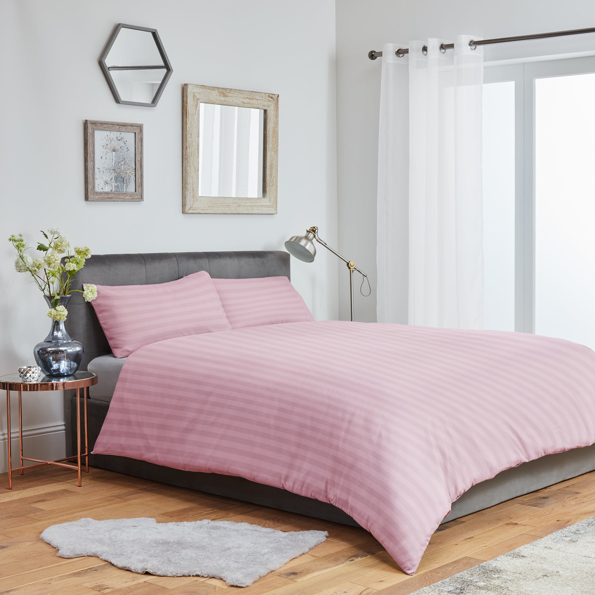 Striped Duvet Cover Bedding Set With Pillowcase (Pink)