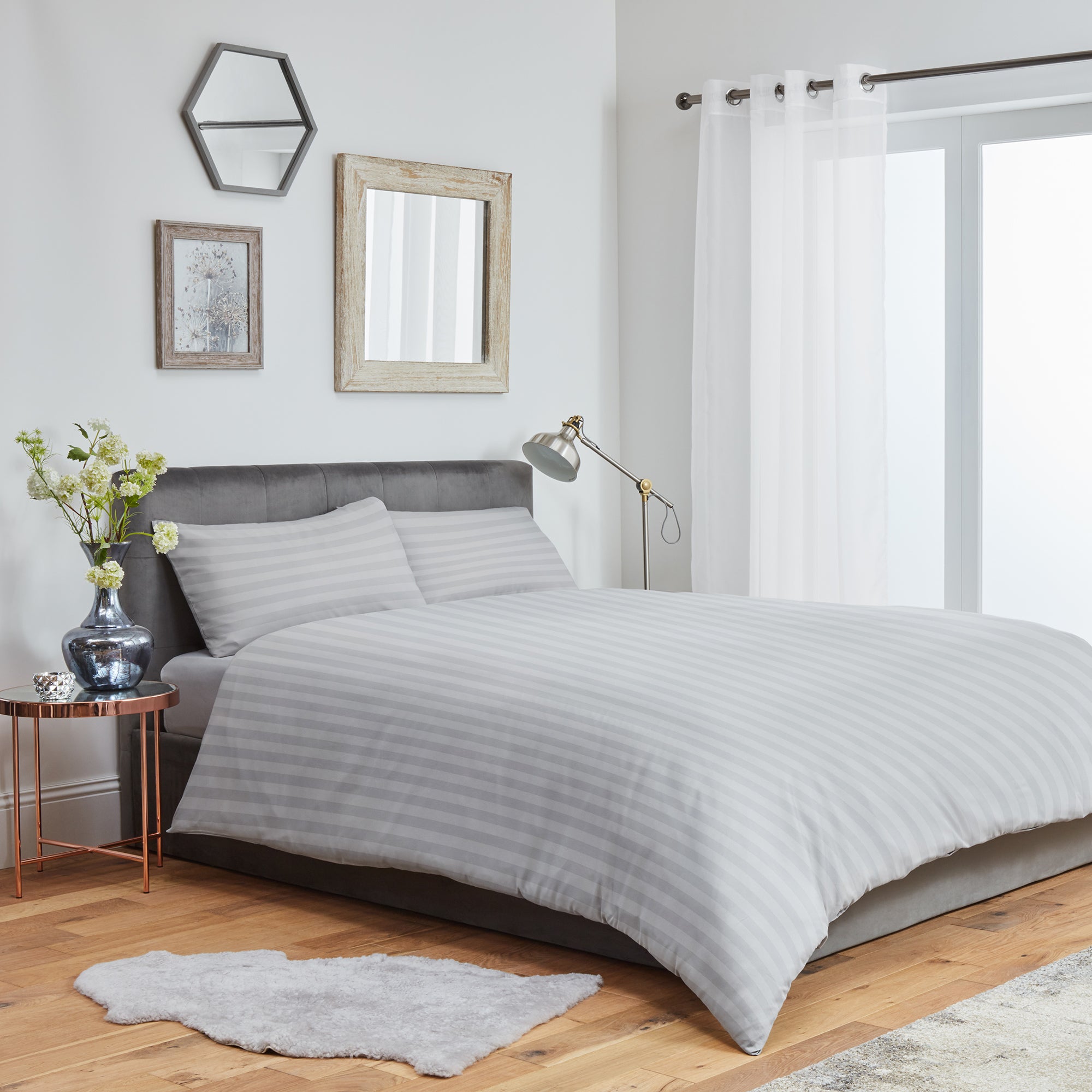 Striped Duvet Cover Bedding Set With Pillowcase (Silver)