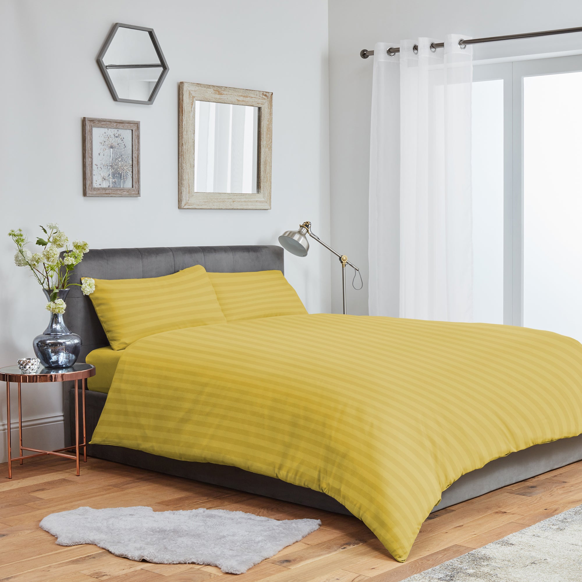Striped Duvet Cover Bedding Set With Pillowcase (Yellow)