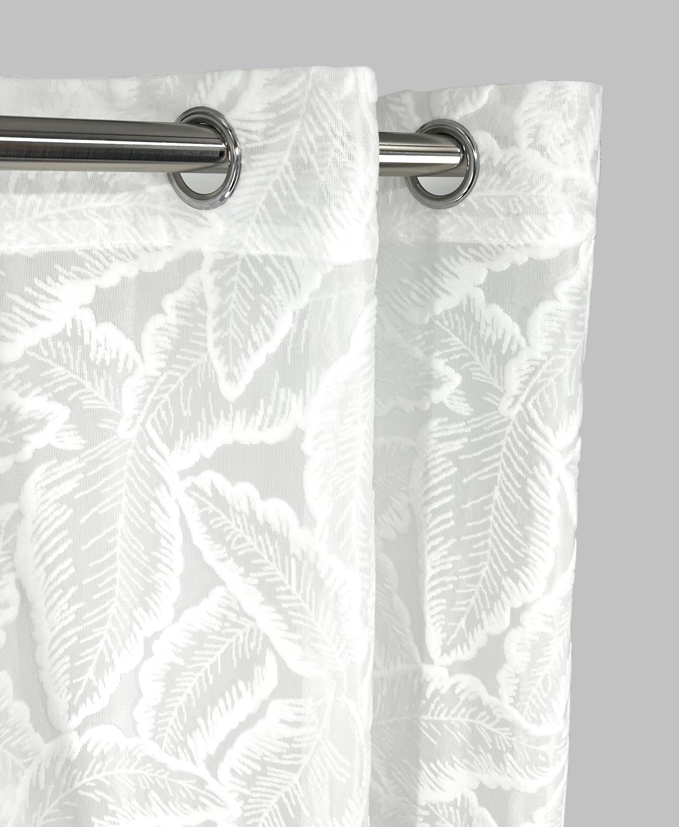 Eden Leaf Voile Eyelet Curtain Panel (White)