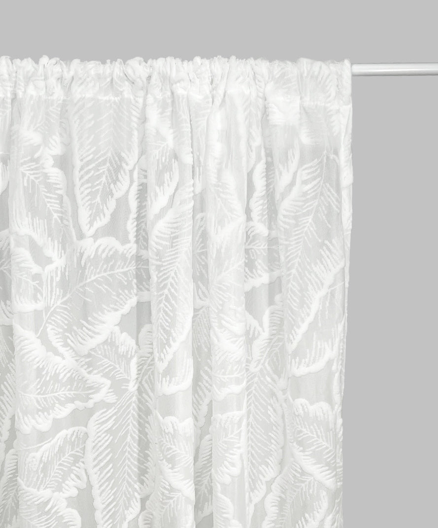 Eden Leaf Voile Slot Top Curtain Panel (White)