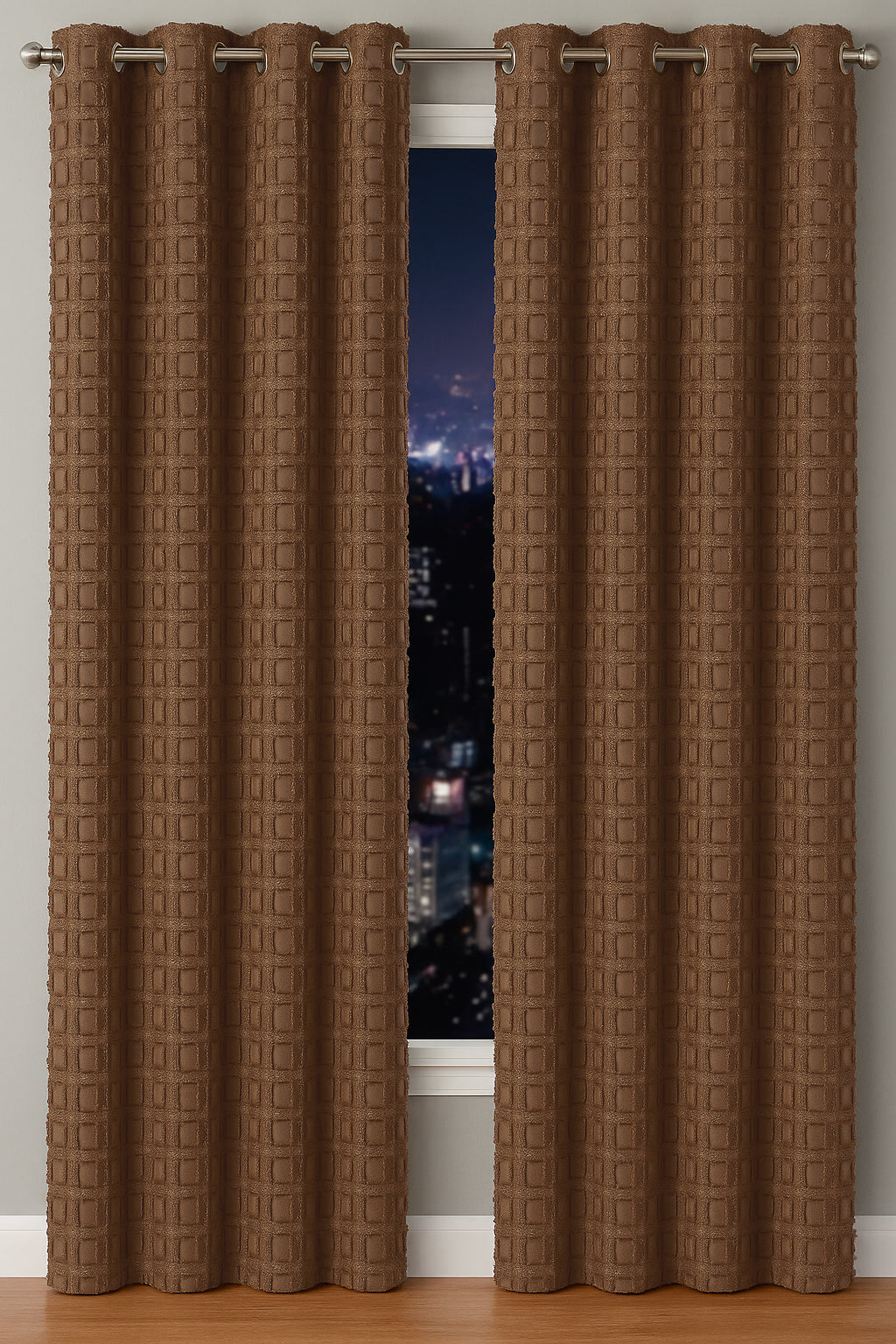 Elsa Square Fur Fabric Lined Eyelet Curtains (Mocha)