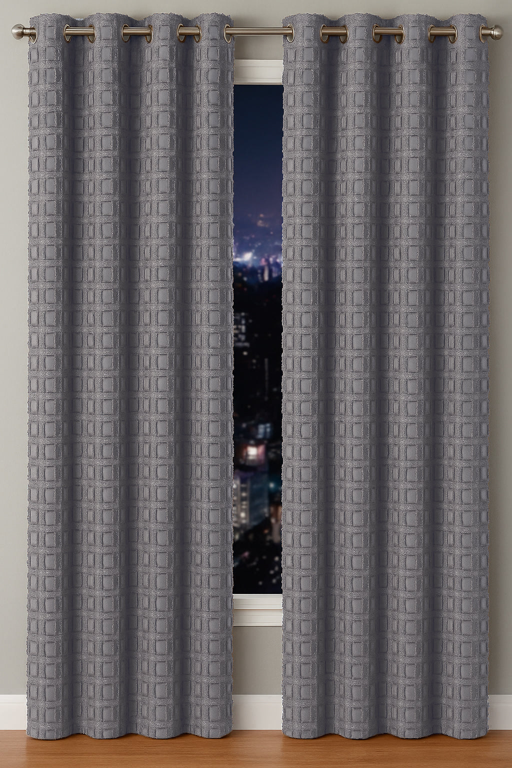 Elsa Square Fur Fabric Lined Eyelet Curtains (Silver)