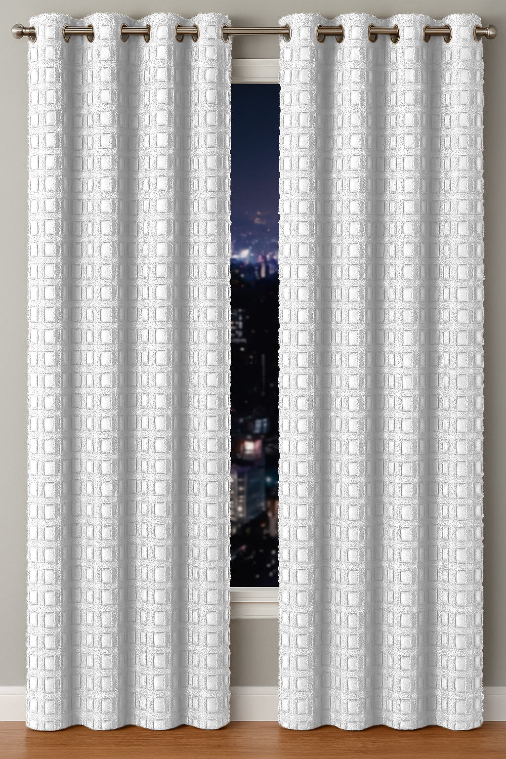 Elsa Square Fur Fabric Lined Eyelet Curtains (White)
