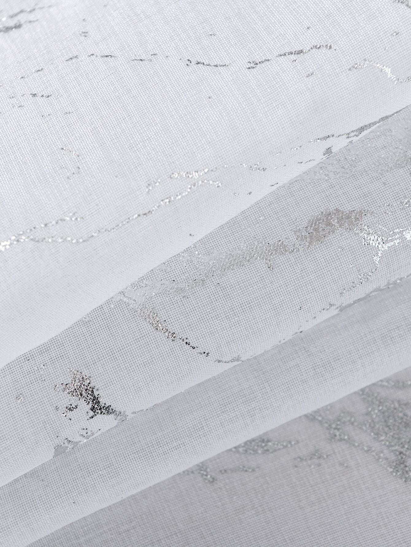 Elyse Marble Design Slot Top Voile Panel With Silver Foil