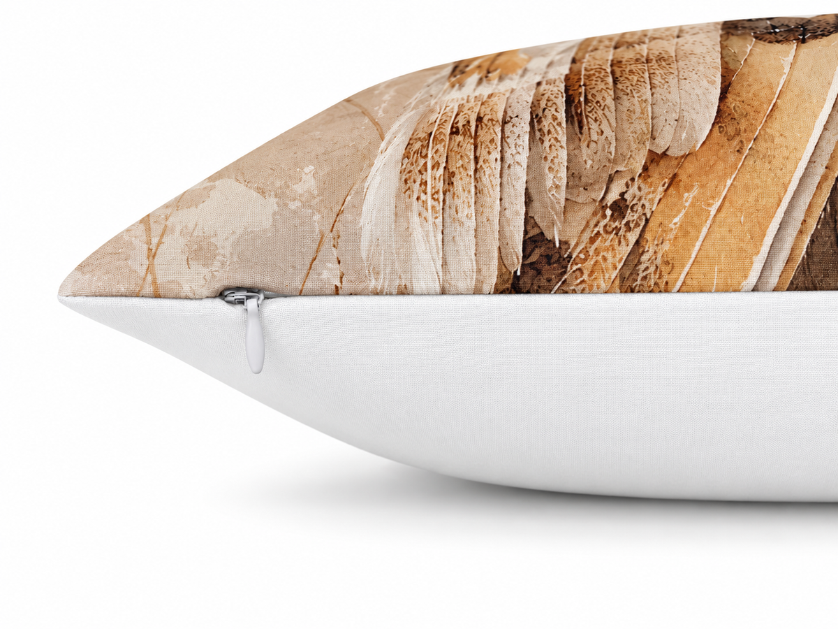 Barn Owl Print Cushion Cover – Watercolour - Style Wildlife Design – Cream & Golden Brown – 18" × 18"