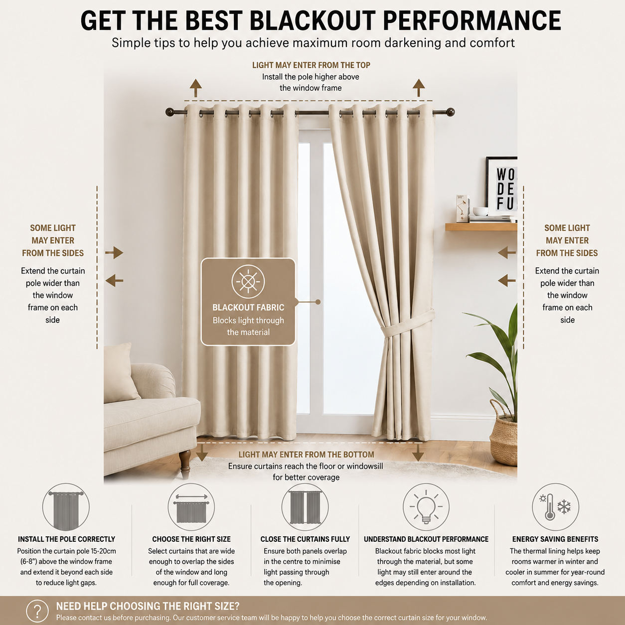Thermal Blackout Ready Made Eyelet Curtains + Tie Backs (Natural)